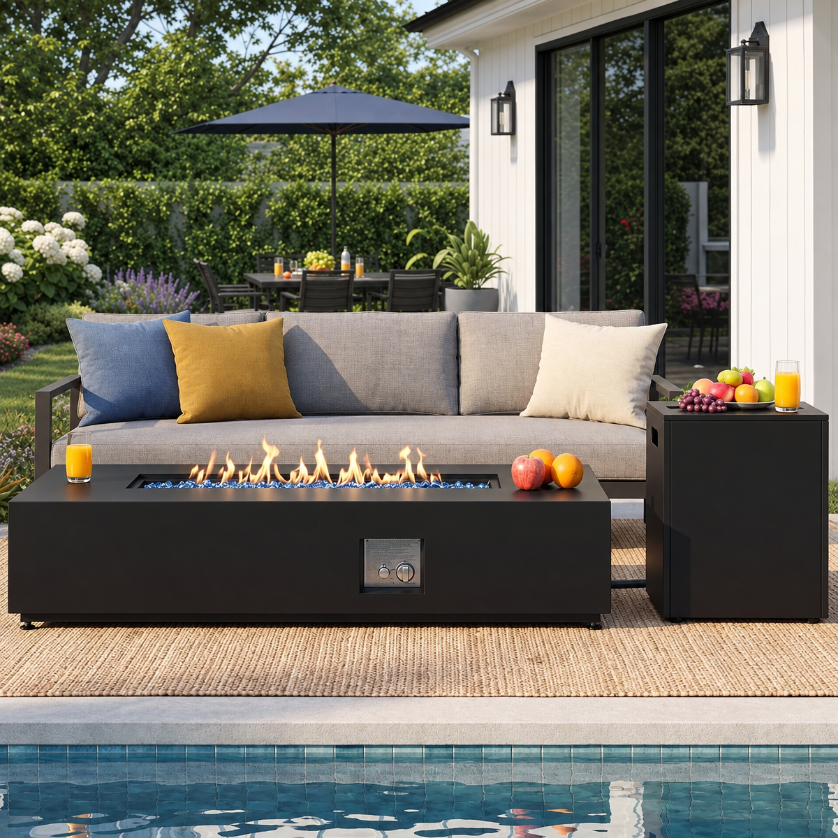TLGREEN 42" Outdoor Propane Fire Pit Table, 50000 BTU, 304 Stainless Steel Burner, Rectangle Gas Fire Pit Table,Hidden Tank Storage, Lid & Cover, for Patio & Backyard