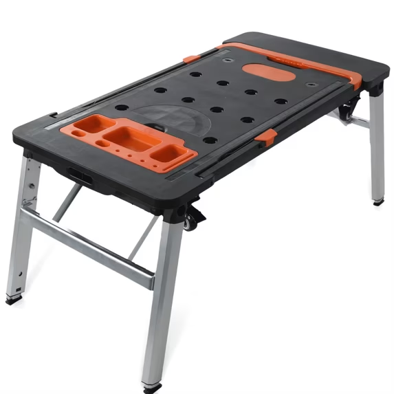 TLGREEN 7-in-1 Multifunctional Folding Work Bench, Portable Work Table for Garage, as Sawhorse, Scaffold, Platform, Car Creeper, Dolly with Wheels