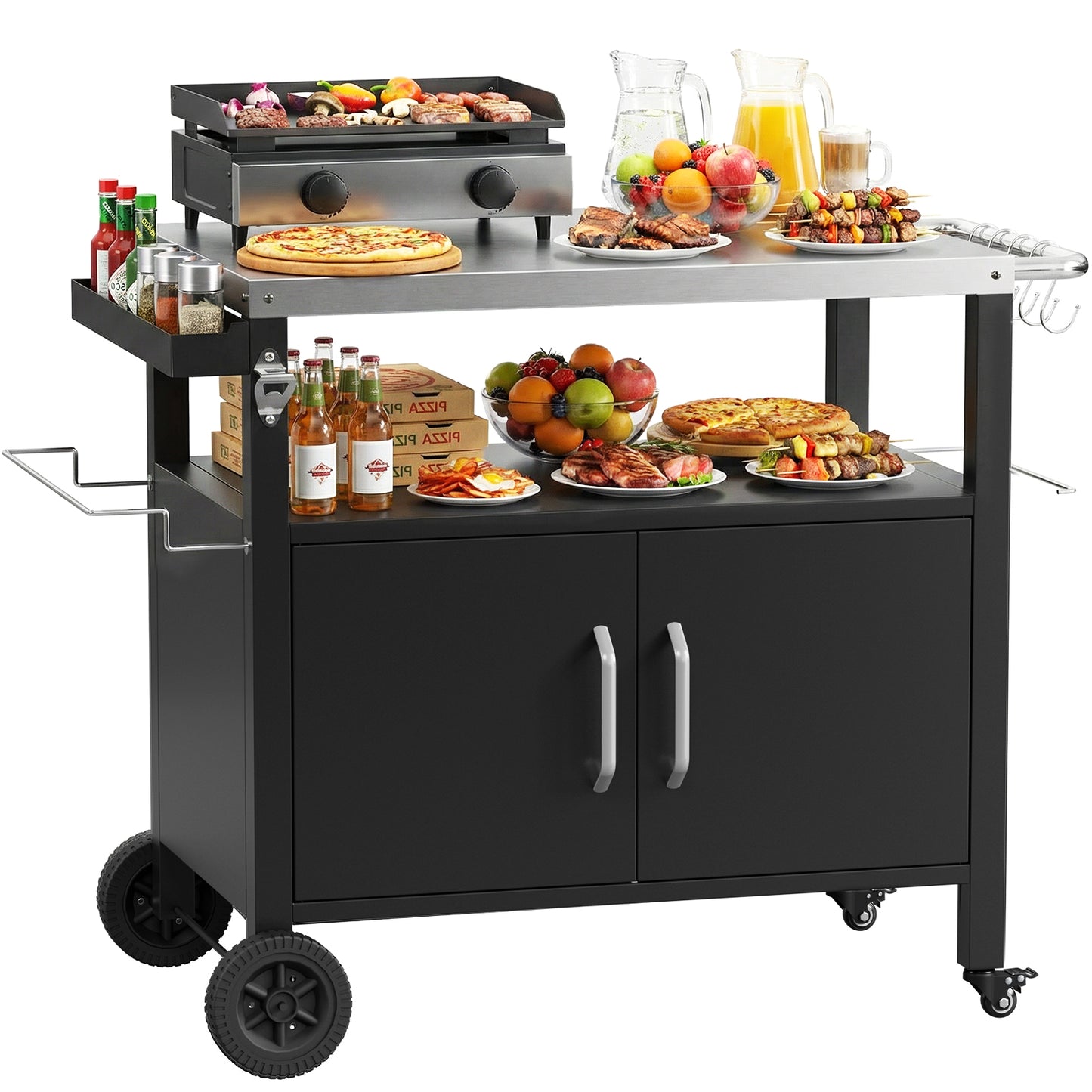 TLGREEN Service Cart with Wheels, Portable Tool Cart for Restaurant, Garage, Warehouse, Home