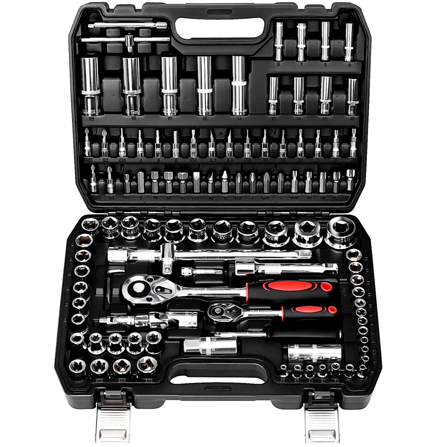 TLGREEN 108 Pcs Mechanic Socket Tool Kit，CR-V Steel Metric and Standard 1/4" & 1/2" Ratchet set, Universal Joint, Extension Bars,Adapter,Ratchet Wrench,Socket Set for car garage