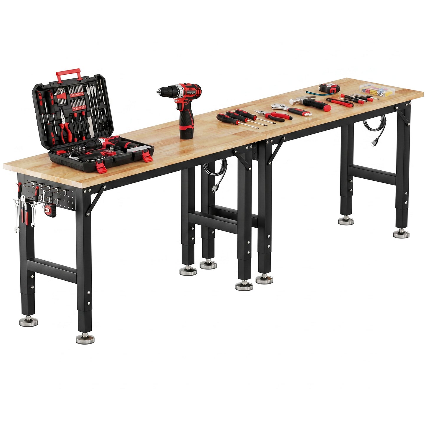 TLGREEN 48" x 20" Heavy Duty Workbench, 2000 LBS Capacity, 31.5-39.5 in Adjustable Work Bench with Power Outlet & Pegboard for Garage