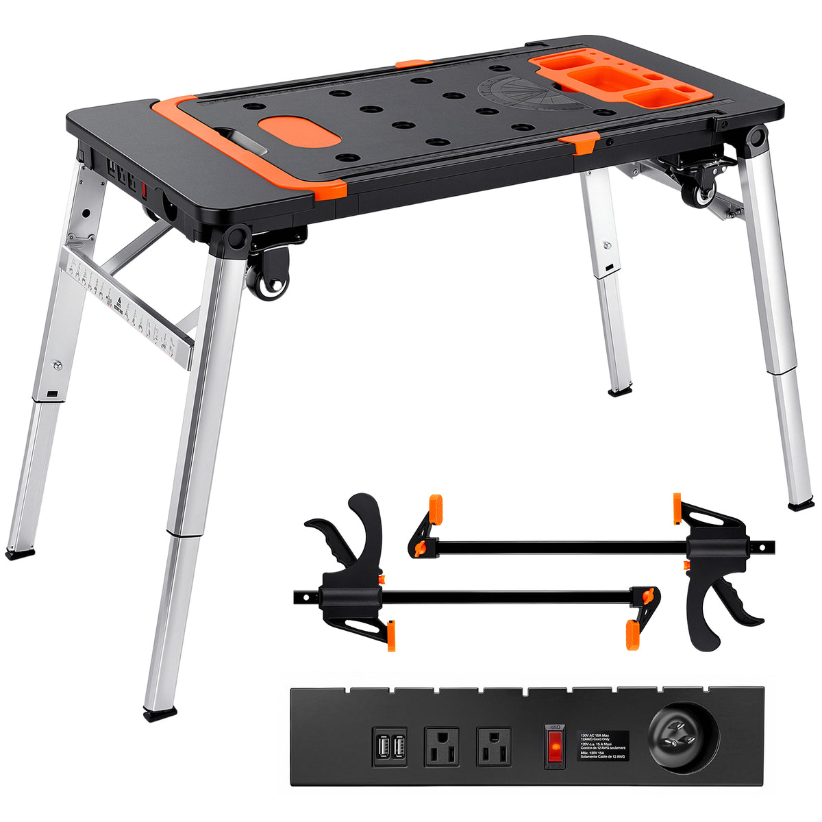 TLGREEN 7-in-1 Multifunctional Folding Work Table, Portable Adjustable Workbench for Garage/Home, as Sawhorse, Scaffold, Platform, Car Creeper, Hand Truck with Wheels