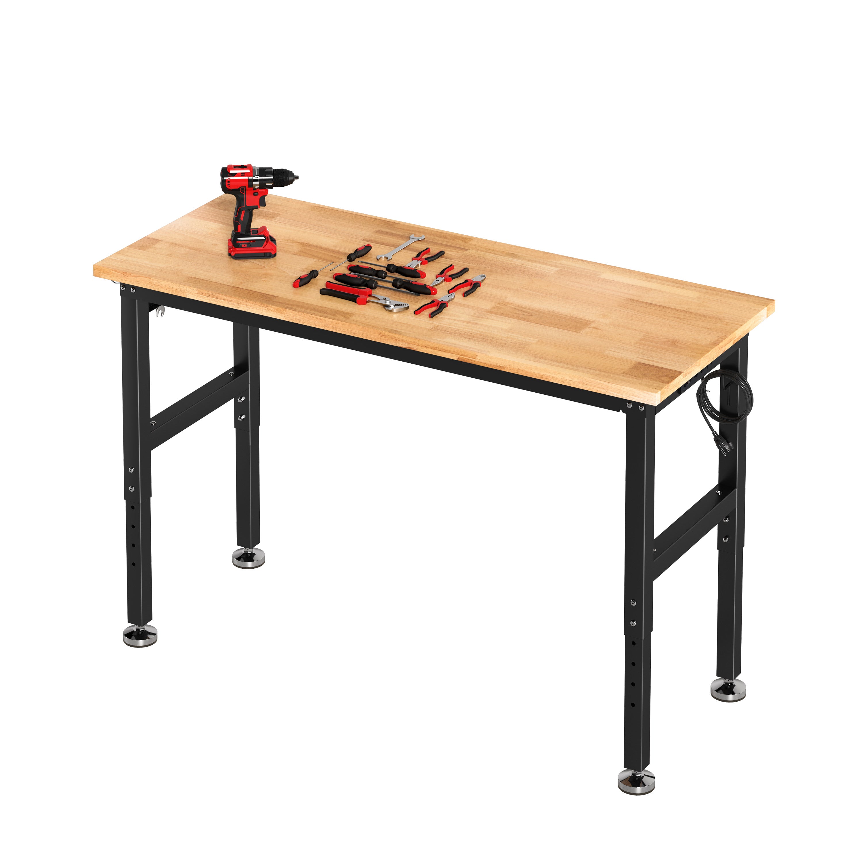TLGREEN Adjustable Workbench with Rubber Wood Top, Heavy-Duty Table, 2 ...