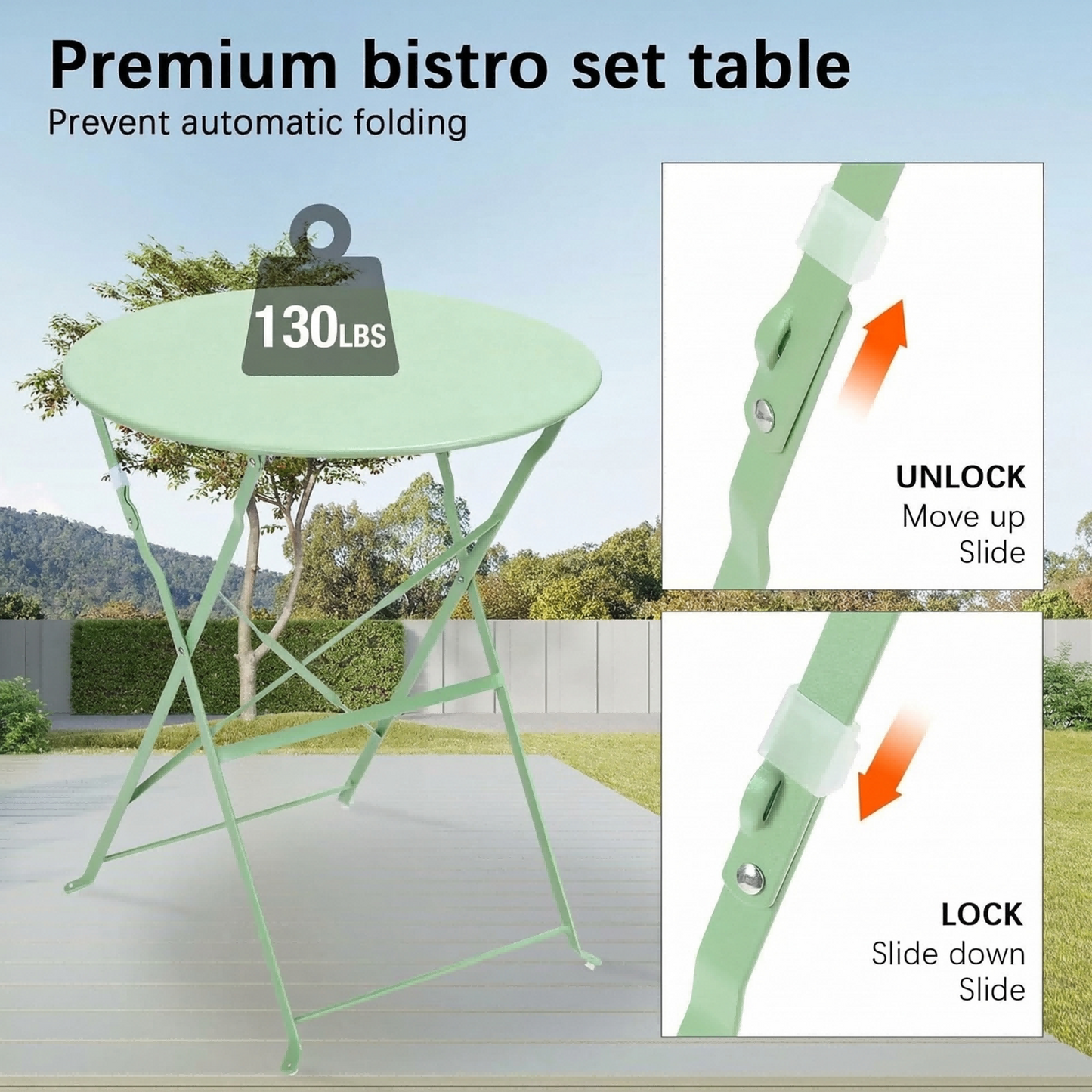 TLGREEN 3-Piece Folding Bistro Set, Outdoor Patio Furniture Set, Bistro table and chairs set of 2, for Patio, Garden, Balcony (Green)