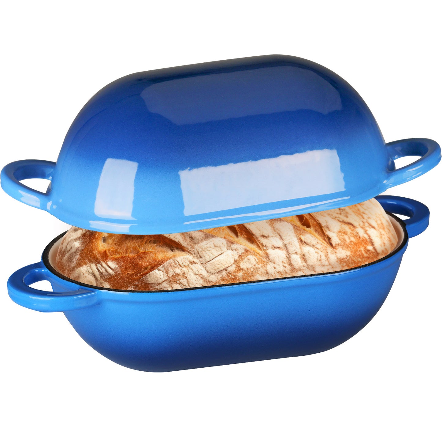 TLGREEN 2.5qt Enameled Cast Iron Dutch Oven for Bread Baking, Oven Safe Dutch Oven Pot with Lid, Non-Stick Bread Oven Pot, Blue