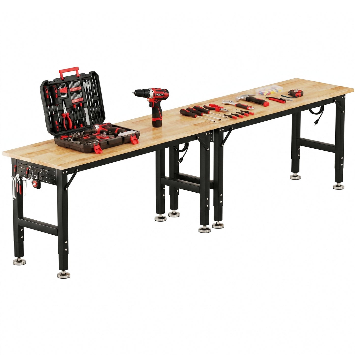 TLGREEN 48" x 20" Heavy Duty Workbench, 2000 LBS Capacity, 31.5-39.5 in Adjustable Work Bench with Power Outlet & Pegboard for Garage