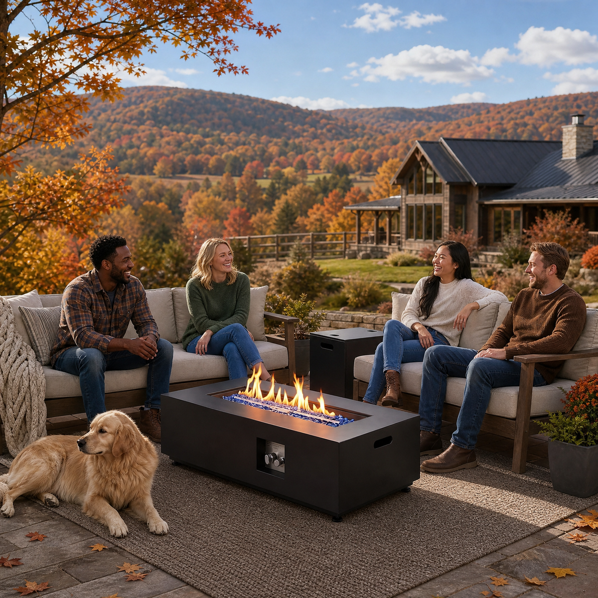 TLGREEN 42" Outdoor Propane Fire Pit Table, 50000 BTU, 304 Stainless Steel Burner, Rectangle Gas Fire Pit Table,Hidden Tank Storage, Lid & Cover, for Patio & Backyard