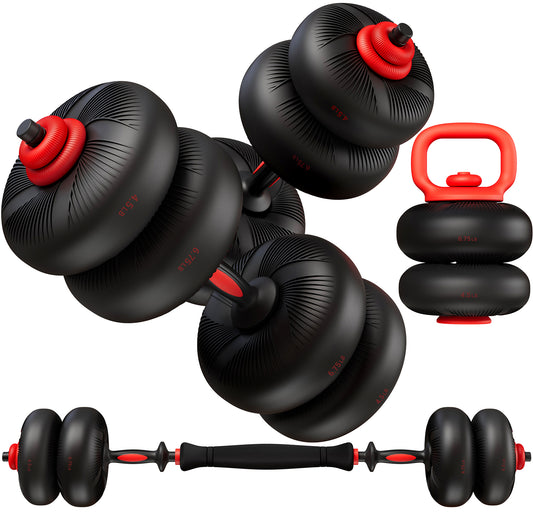 Adjustable Dumbbell Set, 45lbs/67lbs Free Weight Set, 4-in-1 Used as Barbell, Dumbbells, Kettlebell, Weight Plates, Soft Rubber Coated, Space Saving Fitness Exercise for Men/Women