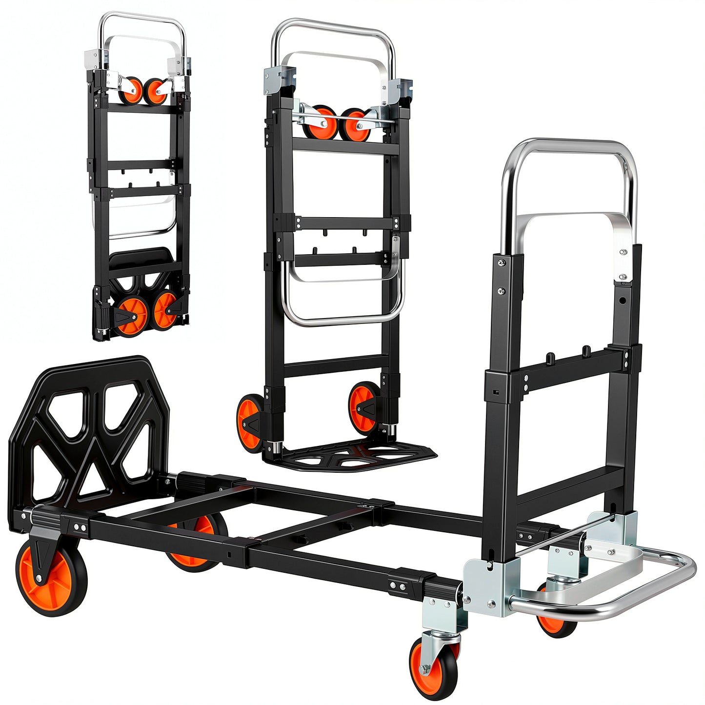 TLGREEN 3 in 1 Folding Hand Truck, 600lb Capacity Convertible Hand Truck Dolly with Silent Swivel Wheels, Heavy Duty Foldable Hand Cart for Moving Households, Shopping Mall, Office, Outdoor Tasks