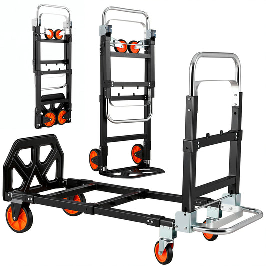 TLGREEN 3 in 1 Folding Hand Truck, 600lb Capacity Convertible Hand Truck Dolly with Silent Swivel Wheels, Heavy Duty Foldable Hand Cart for Moving Households, Shopping Mall, Office, Outdoor Tasks