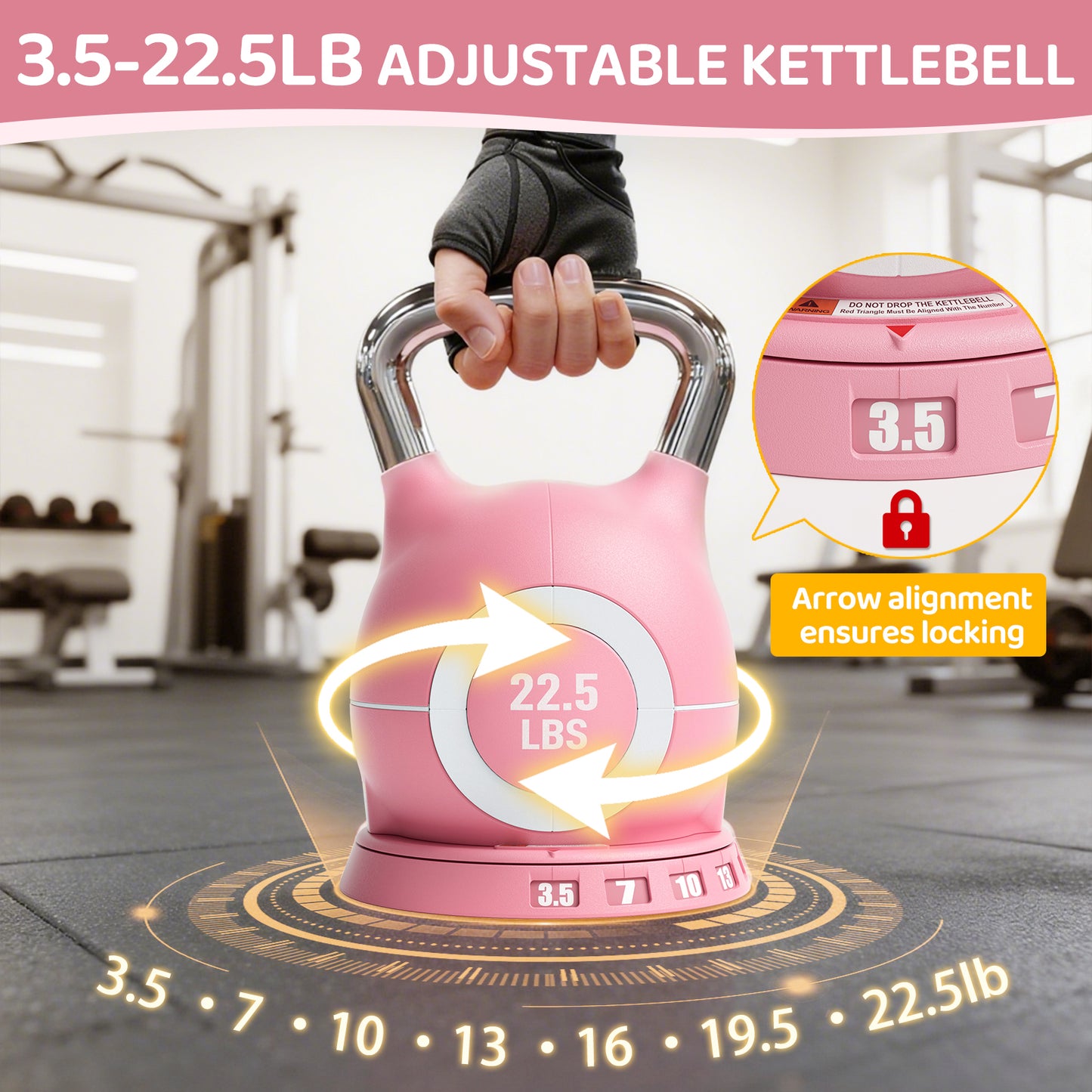 TLGREEN Adjustable Kettlebell Set- 7 Weights (22.5lb/44lb), Quick-Change Weight Dial and Weight Plate Safety Lock, for Full-Body Workout & Cross-Training