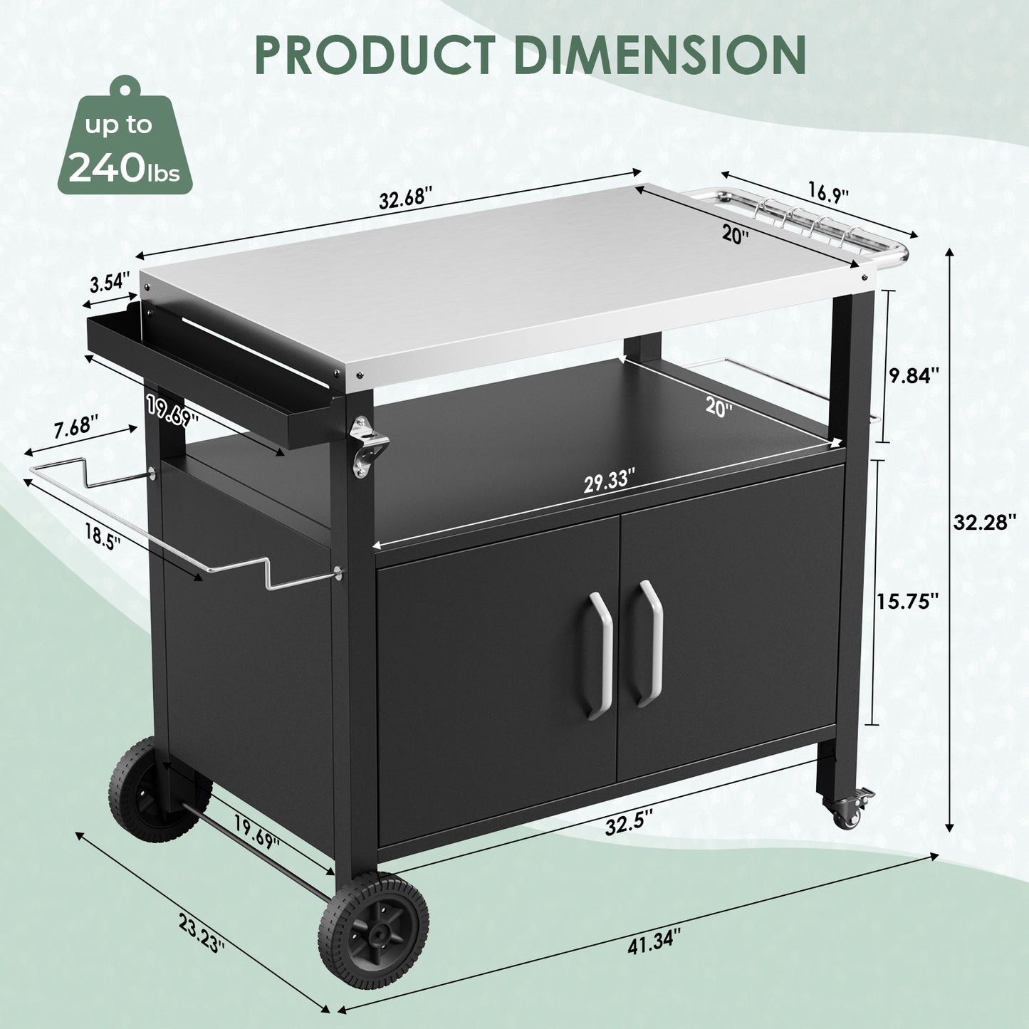 TLGREEN Service Cart with Wheels, Portable Tool Cart for Restaurant, Garage, Warehouse, Home