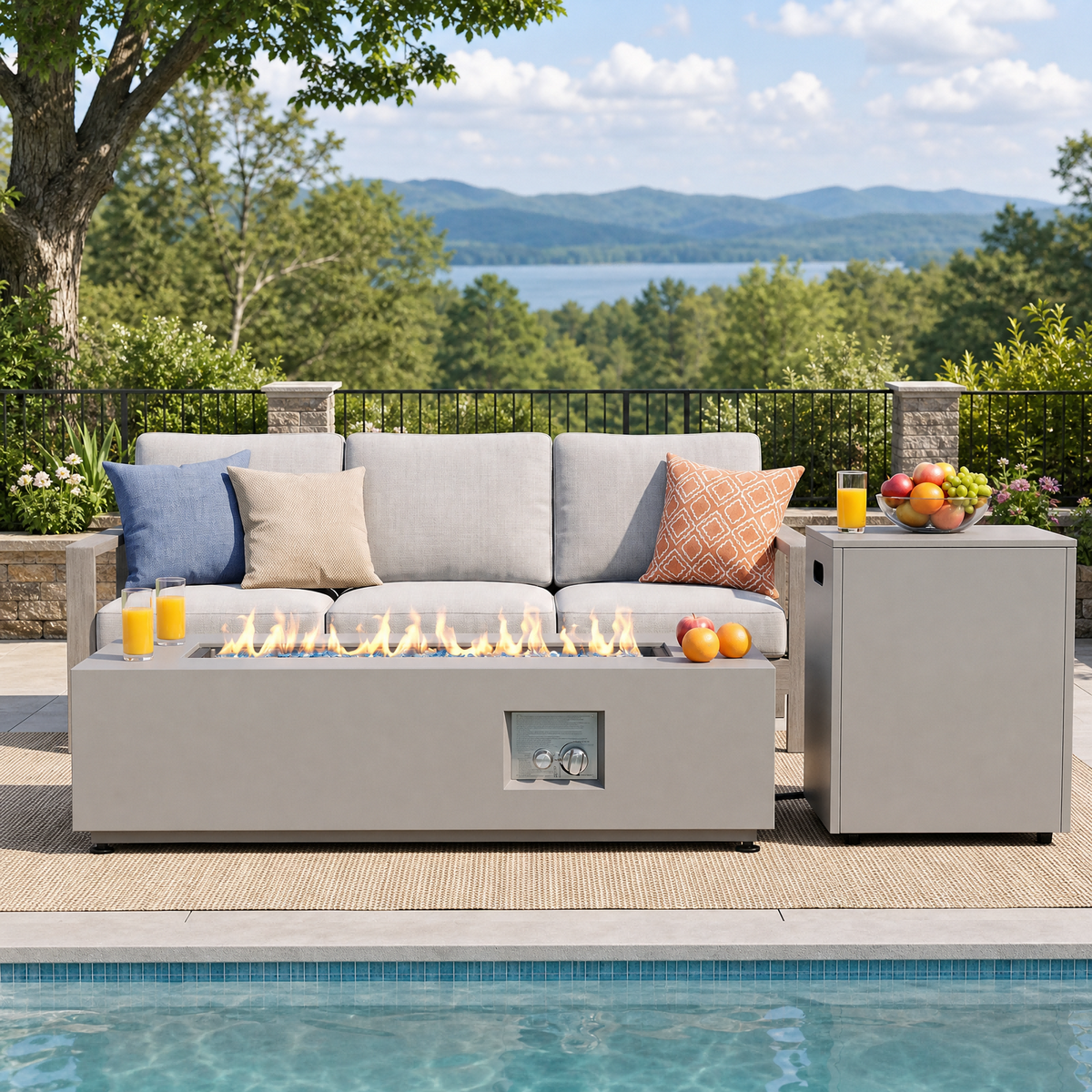 TLGREEN 42" Outdoor Propane Fire Pit Table, 50000 BTU, 304 Stainless Steel Burner, Rectangle Gas Fire Pit Table,Hidden Tank Storage, Lid & Cover, for Patio & Backyard