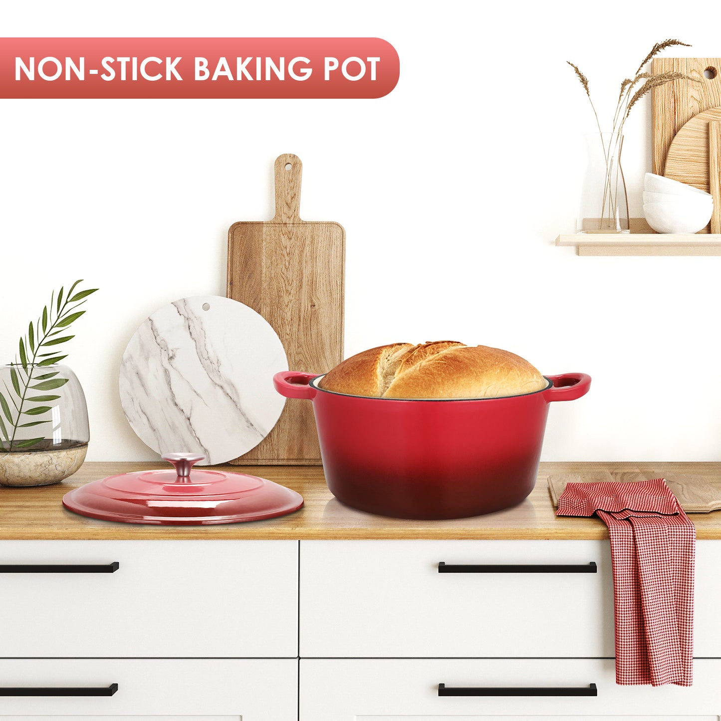 TLGREEN Enameled Cast Iron Dutch Oven Pot with Lid, Oven-Safe to 500°F, Non-Stick Nonstick Cookware for Bread, Braising, Stews, and Roasting