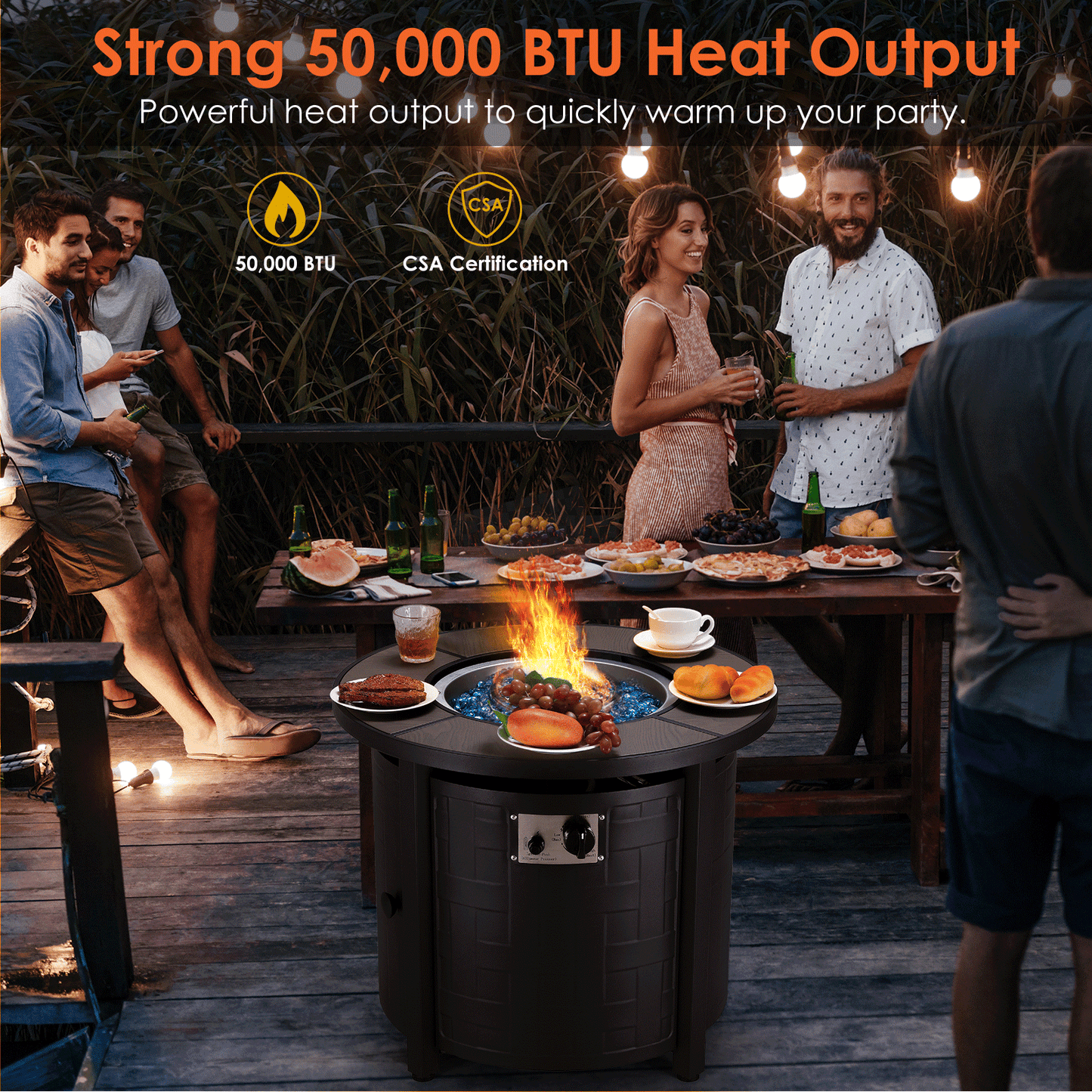 TLGREEN 30" Propane Fire Pit Table with Lid and Blue Stone, 50,000 BTU Auto-Ignition Circular Gas Fire Pit for Outdoor, with CSA Certified