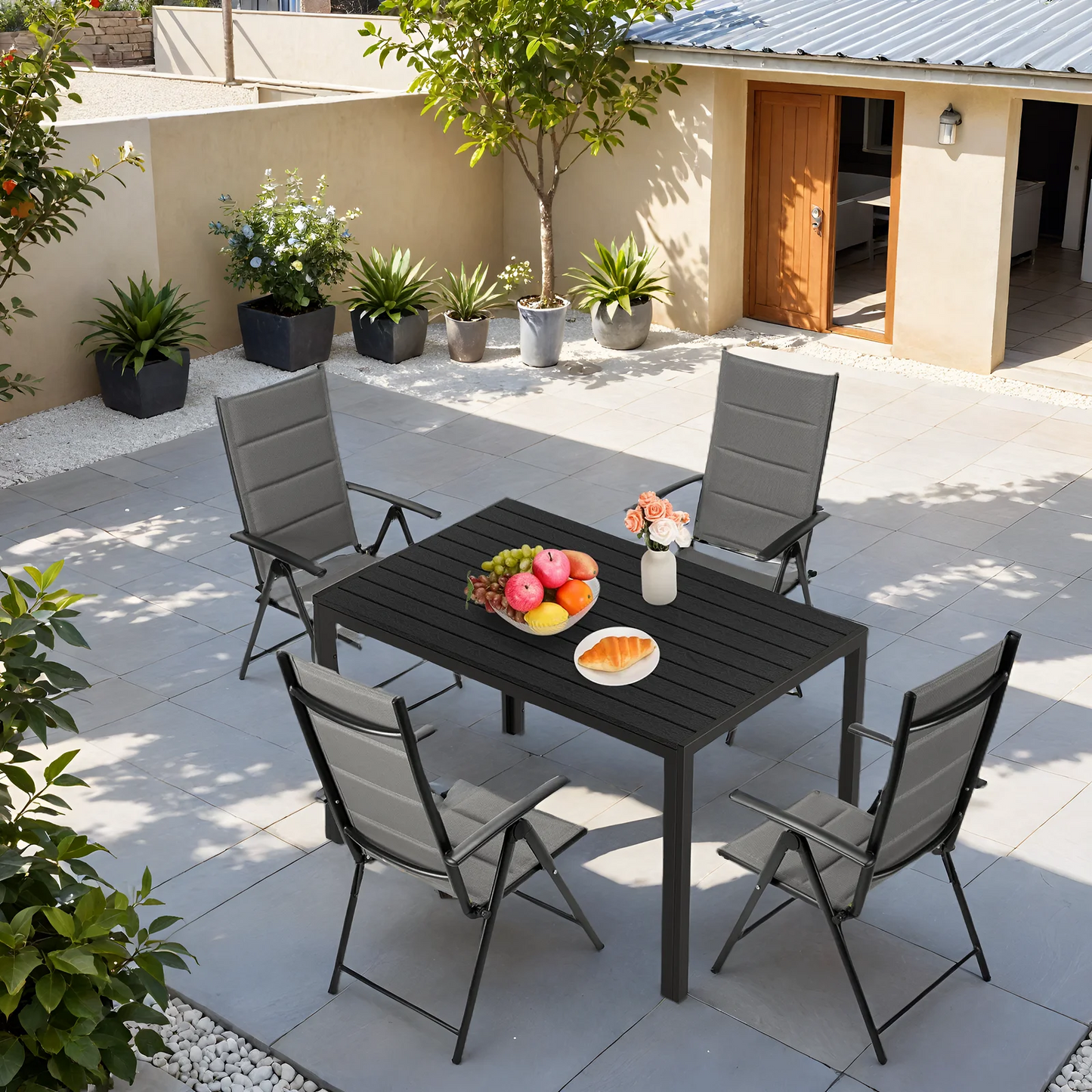 TLGREEN Outdoor Folding Chairs Set (2-Pack) ，Patio Chairs with Foam-Padded Textilene Fabric & Lightweight Aluminum Frame, 7-Position Adjustable Back（Gray)