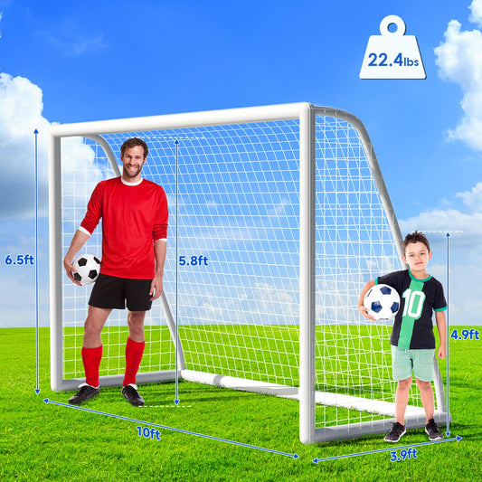 TLGREEN 10x6.5ft Soccer Goal Set for Kids and Adults, with Weatherproof UPVC Frame, Soccer Nets, Carry Bag, Ground Stakes