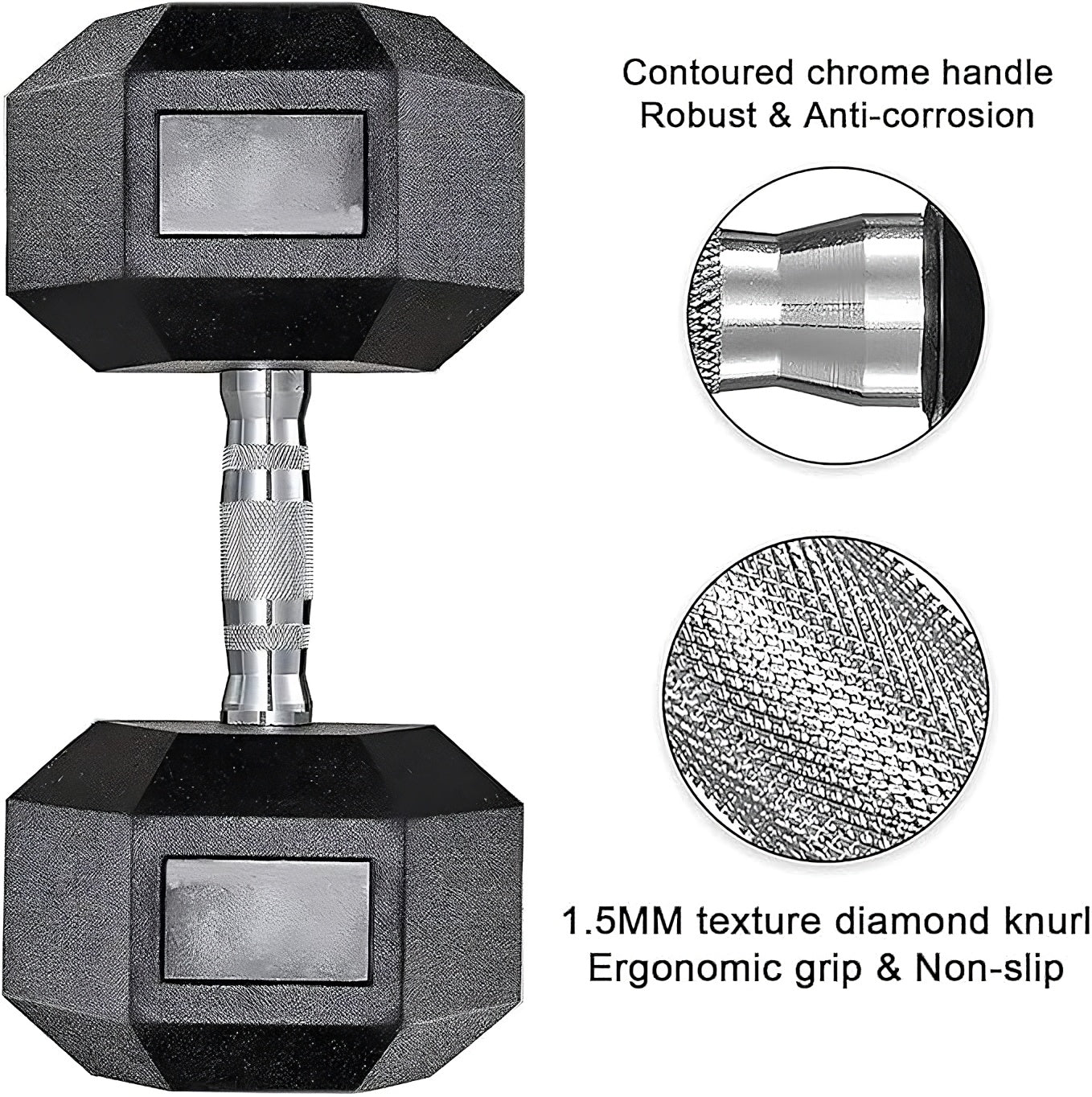 TLGREEN Rubber Coated Cast Iron Hex Dumbbell, 30-85lb,Set of 2,Strength Training Dumbbell for Workout & Exercise