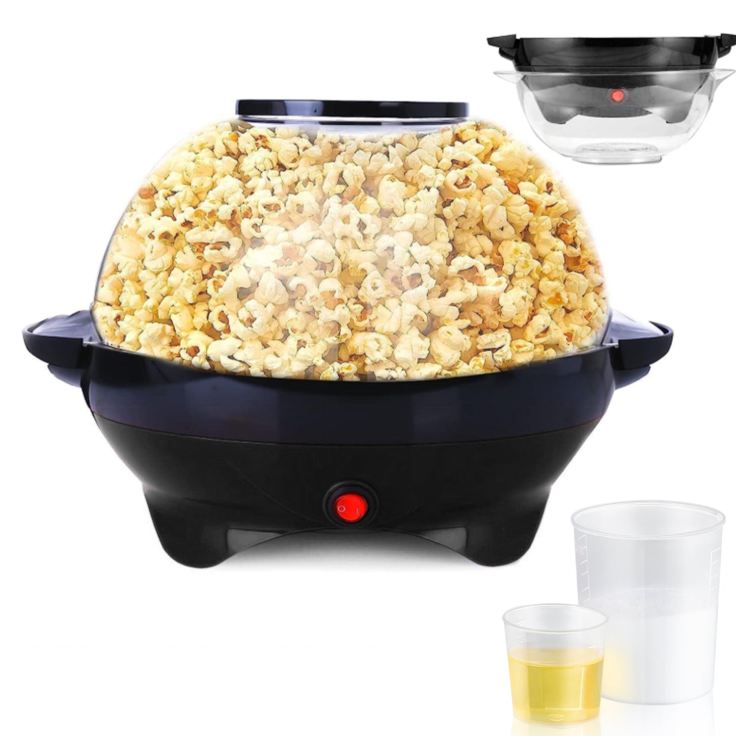 TLGREEN 6 Quart Popcorn Machine, Electric Hot Oil Popcorn Maker Machine, with Nonstick Plate & Stirring Rod, Large Lid for Serving Bowl. (Black)