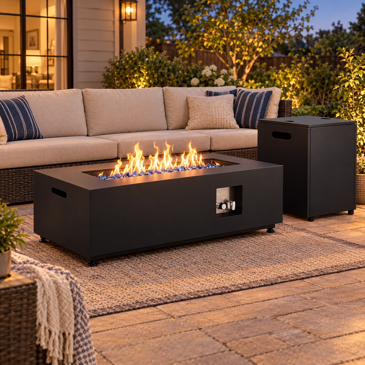 TLGREEN 42" Outdoor Propane Fire Pit Table, 50000 BTU, 304 Stainless Steel Burner, Rectangle Gas Fire Pit Table,Hidden Tank Storage, Lid & Cover, for Patio & Backyard