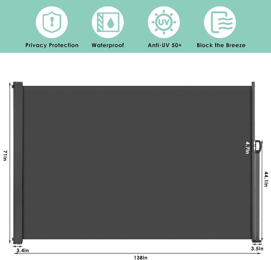 TLGREEN Retractable Side Awning, Retractable Patio Screen Awning, UV Resistant, Outdoor Privacy Screen For Garden, Balcony, Courtyard (Dark Grey)