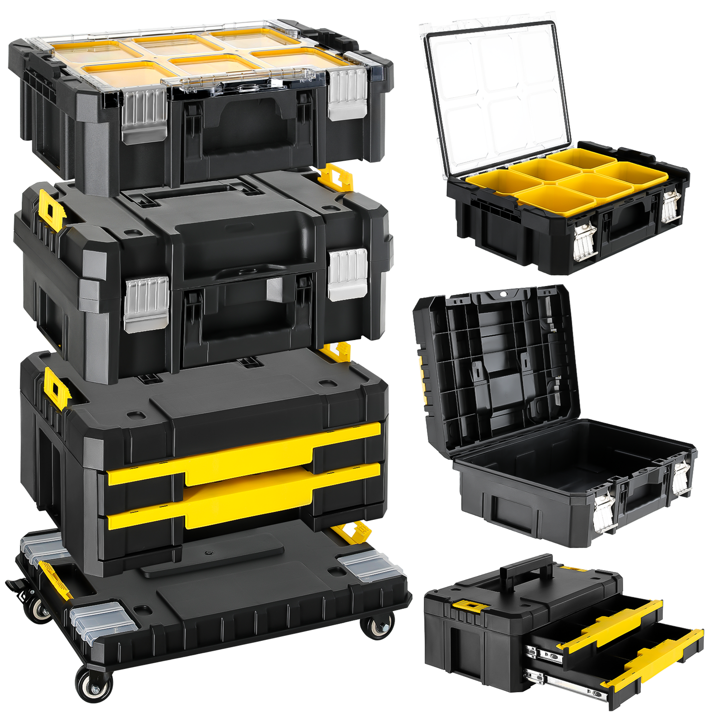TLGREEN Stackable Rolling Tool Box with Wheels – 4-in-1 Modular Tool Organizer System, Portable Tool Box with Drawers for Garage Storage, Home Repairs & Professional Workshop