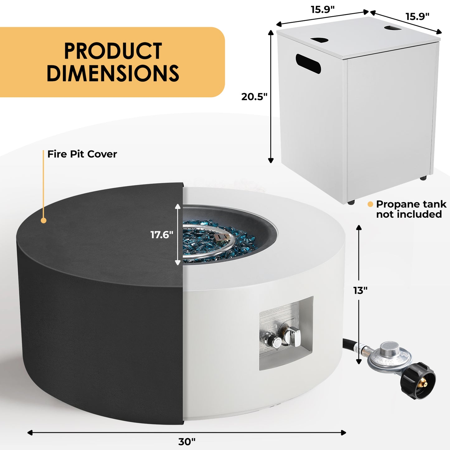 30 in Propane Fire Pit Table Set,2 in 1 Round Patio Heater Table, 50,000 BTU, Adjustable Legs, Outdoor Gas Firepit, for Backyard, Garden,Pool,Balcony, Gray
