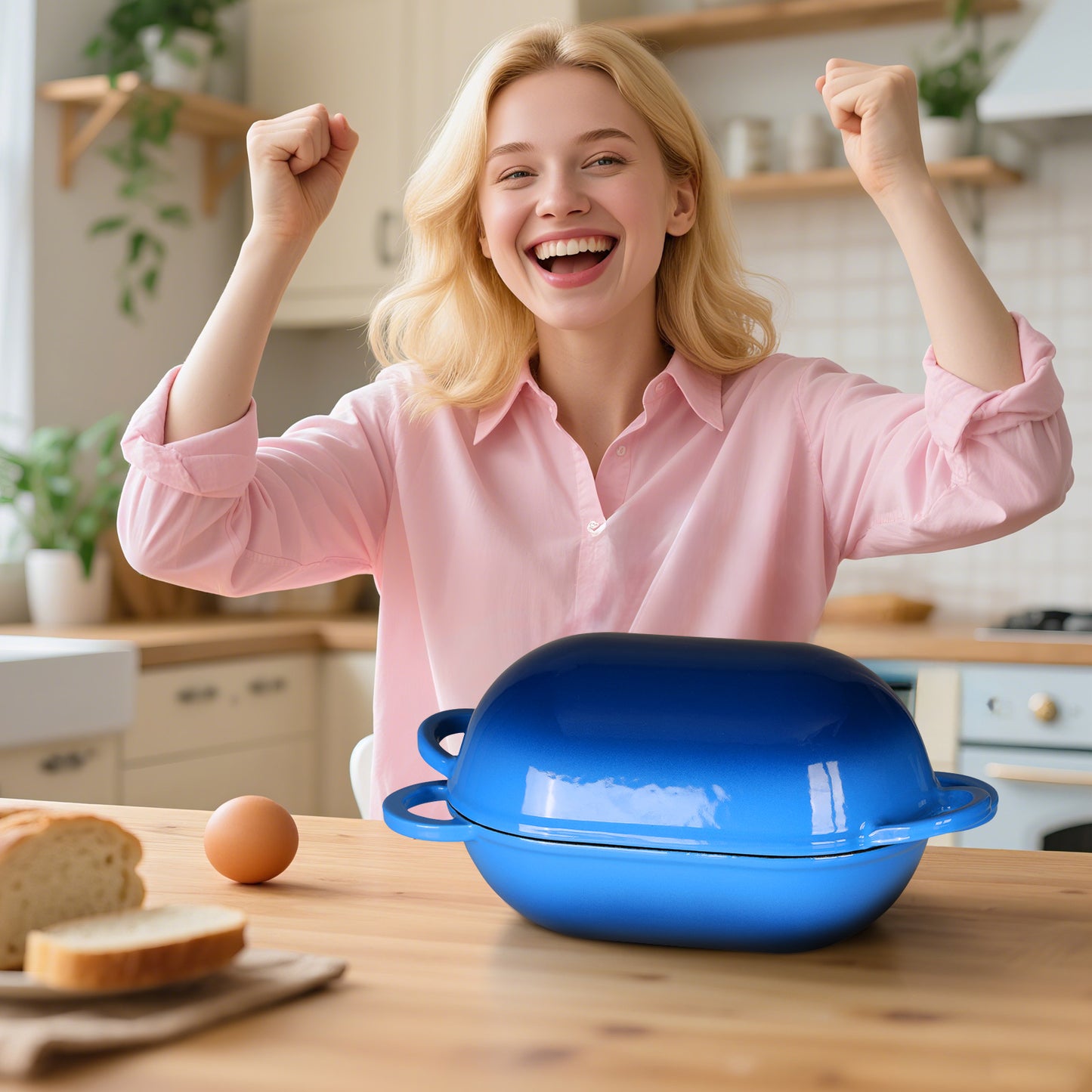 TLGREEN 2.5qt Enameled Cast Iron Dutch Oven for Bread Baking, Oven Safe Dutch Oven Pot with Lid, Non-Stick Bread Oven Pot, Blue