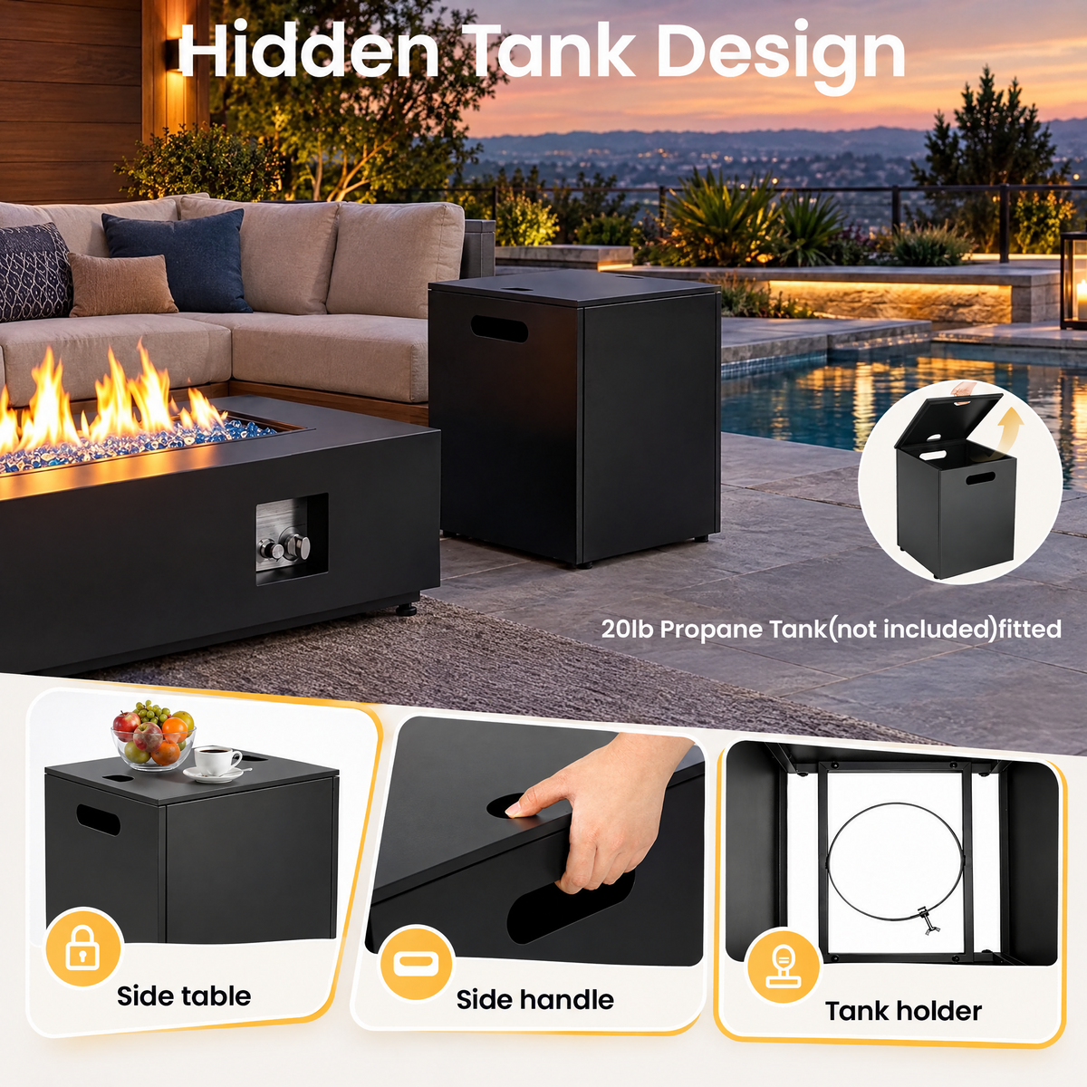 TLGREEN 42" Outdoor Propane Fire Pit Table, 50000 BTU, 304 Stainless Steel Burner, Rectangle Gas Fire Pit Table,Hidden Tank Storage, Lid & Cover, for Patio & Backyard