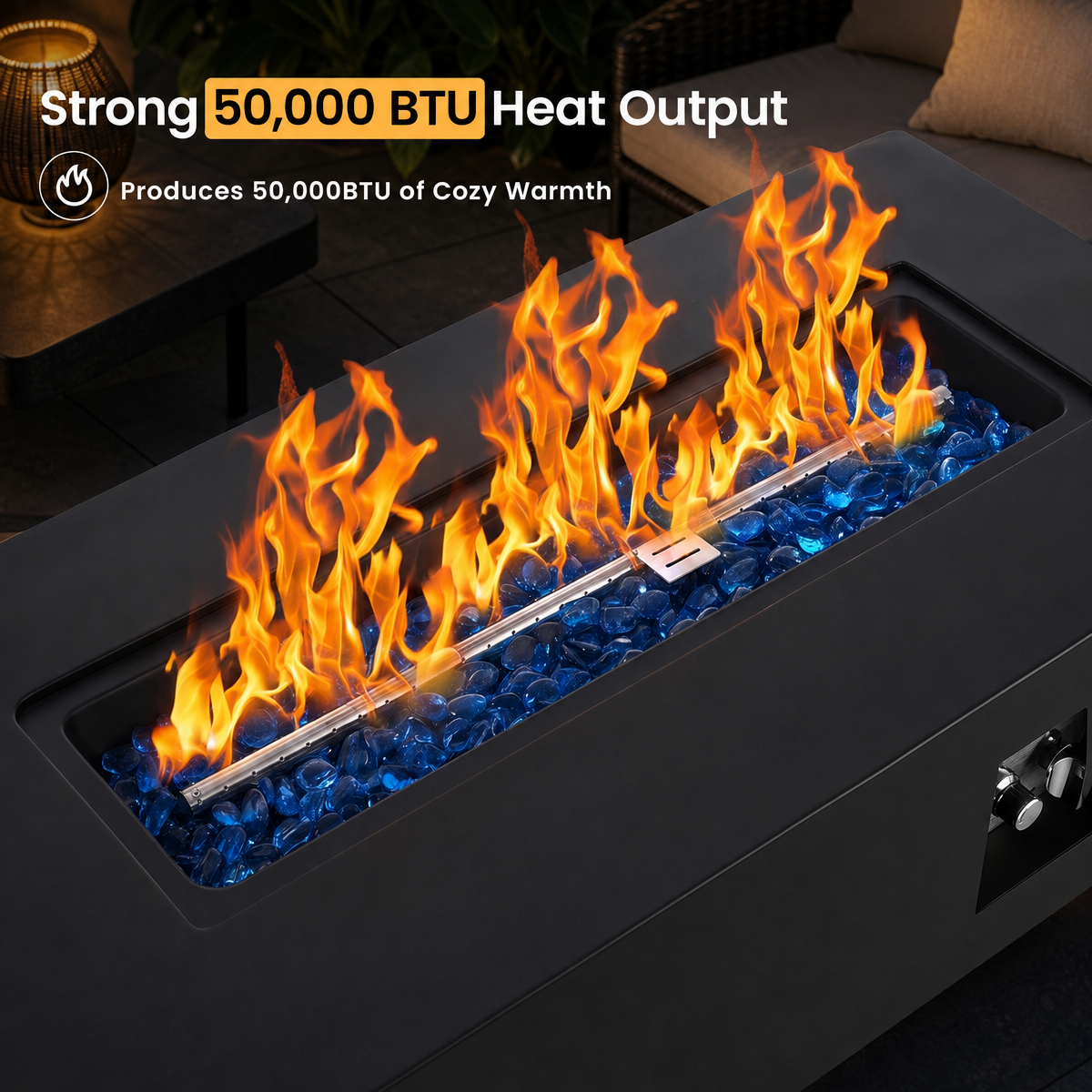 TLGREEN 42" Outdoor Propane Fire Pit Table, 50000 BTU, 304 Stainless Steel Burner, Rectangle Gas Fire Pit Table,Hidden Tank Storage, Lid & Cover, for Patio & Backyard