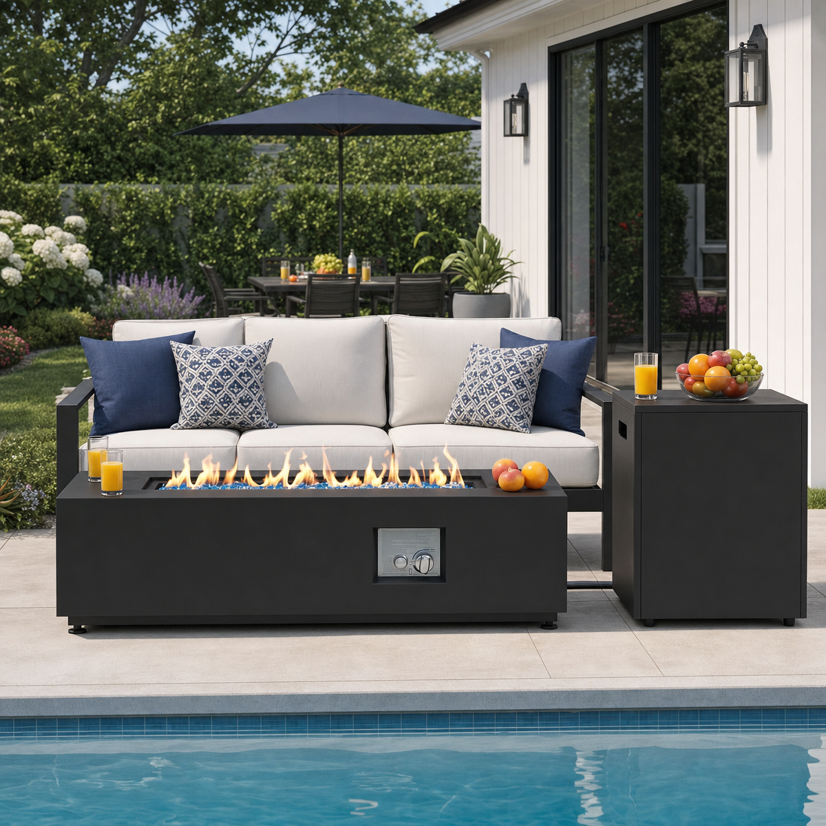 TLGREEN 42" Outdoor Propane Fire Pit Table, 50000 BTU, 304 Stainless Steel Burner, Rectangle Gas Fire Pit Table,Hidden Tank Storage, Lid & Cover, for Patio & Backyard