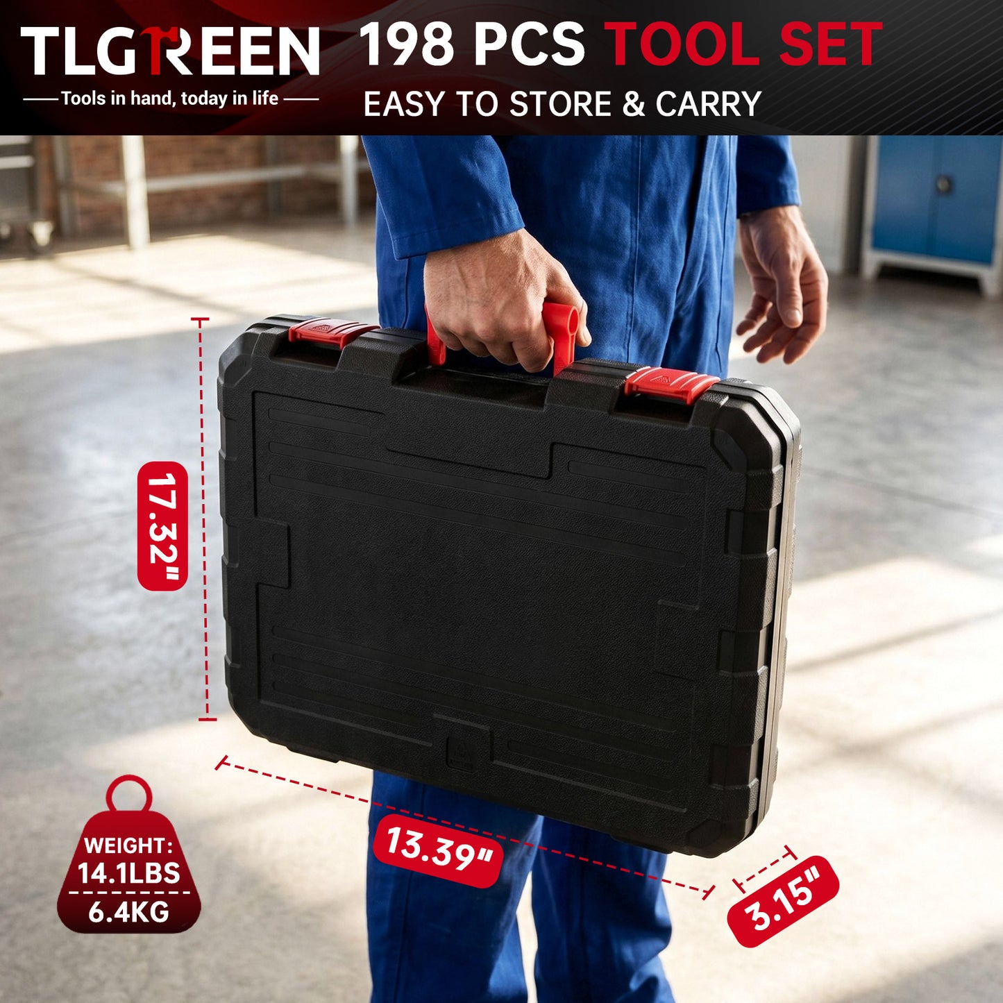 TLGREEN 198 Piece Tool Set, Hand Tool Kit for Home, with Tool Box, Screwdrivers,Socket Adaptor, Wrench,Pliers Saw, Household Tool Set for Home, Car, Garage, Perfect Christmas Gift