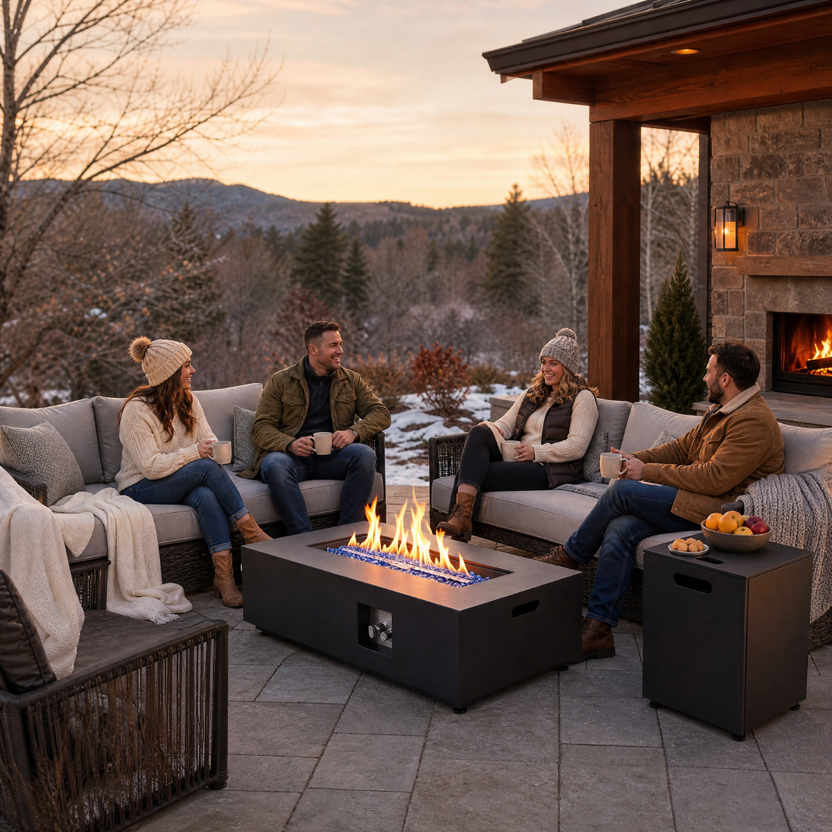 TLGREEN 42" Outdoor Propane Fire Pit Table, 50000 BTU, 304 Stainless Steel Burner, Rectangle Gas Fire Pit Table,Hidden Tank Storage, Lid & Cover, for Patio & Backyard