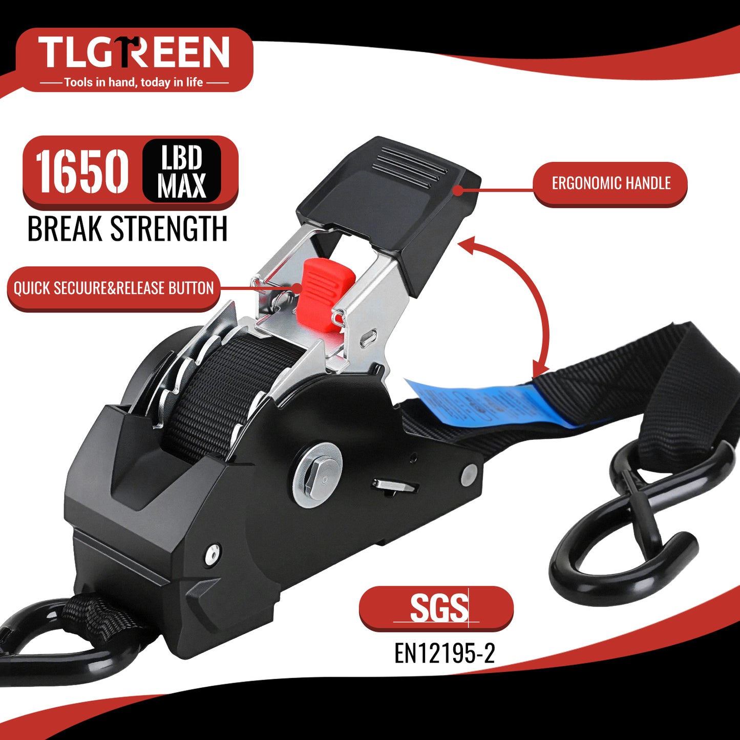 TLGREEN Retractable Ratchet Straps, 4Pack,1” x 10’ 1650lb Break Strength Heavy Duty Auto Self Retracting Tie Down Straps for Truck, Cargo, Motorcycle, ATV, UTV,Boat