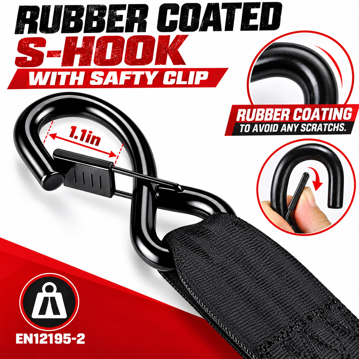 TLGREEN Retractable Ratchet Straps, 2in x10ft, 3033lb, 2-Pack Heavy Duty Auto Self Retracting Tie Downs with Soft Loops & Storage Bag for Motorcycle, Truck, ATV, UTV, Black