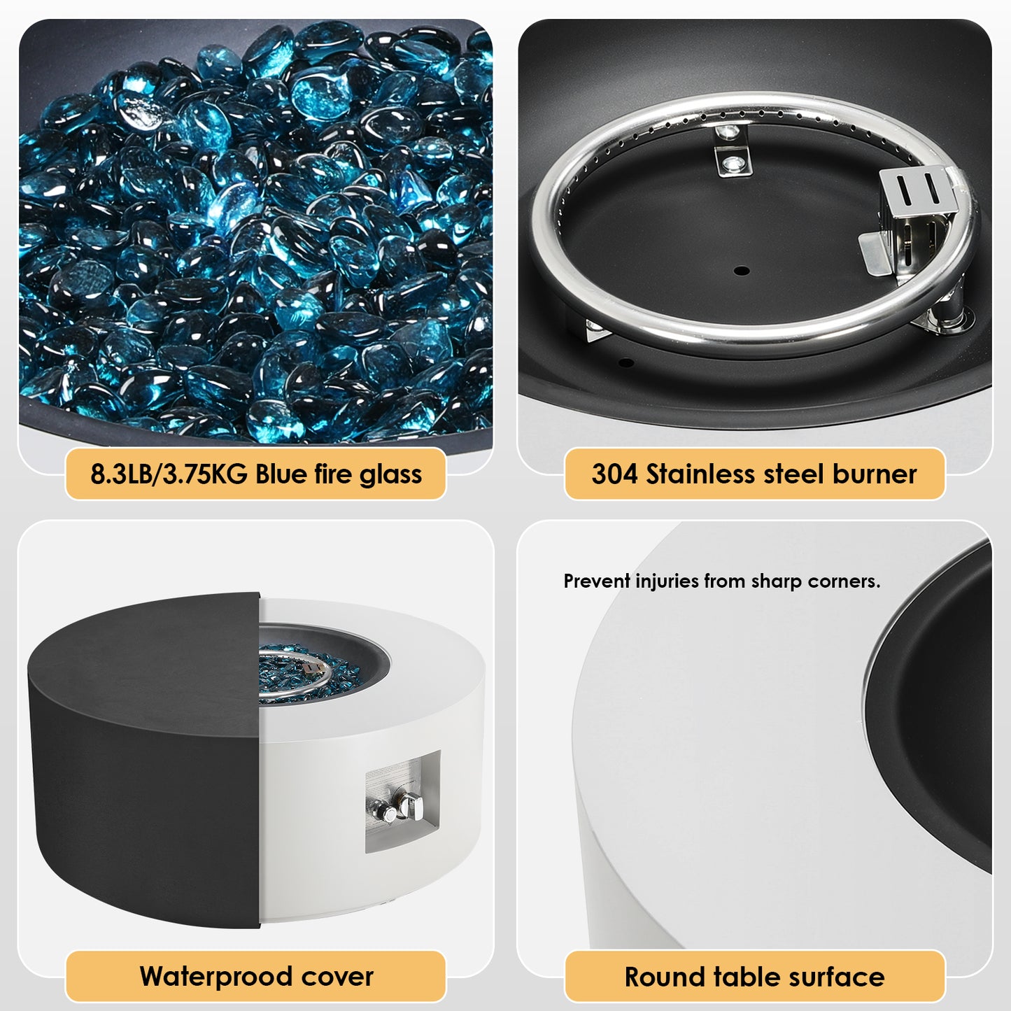 30 in Propane Fire Pit Table Set,2 in 1 Round Patio Heater Table, 50,000 BTU, Adjustable Legs, Outdoor Gas Firepit, for Backyard, Garden,Pool,Balcony, Gray