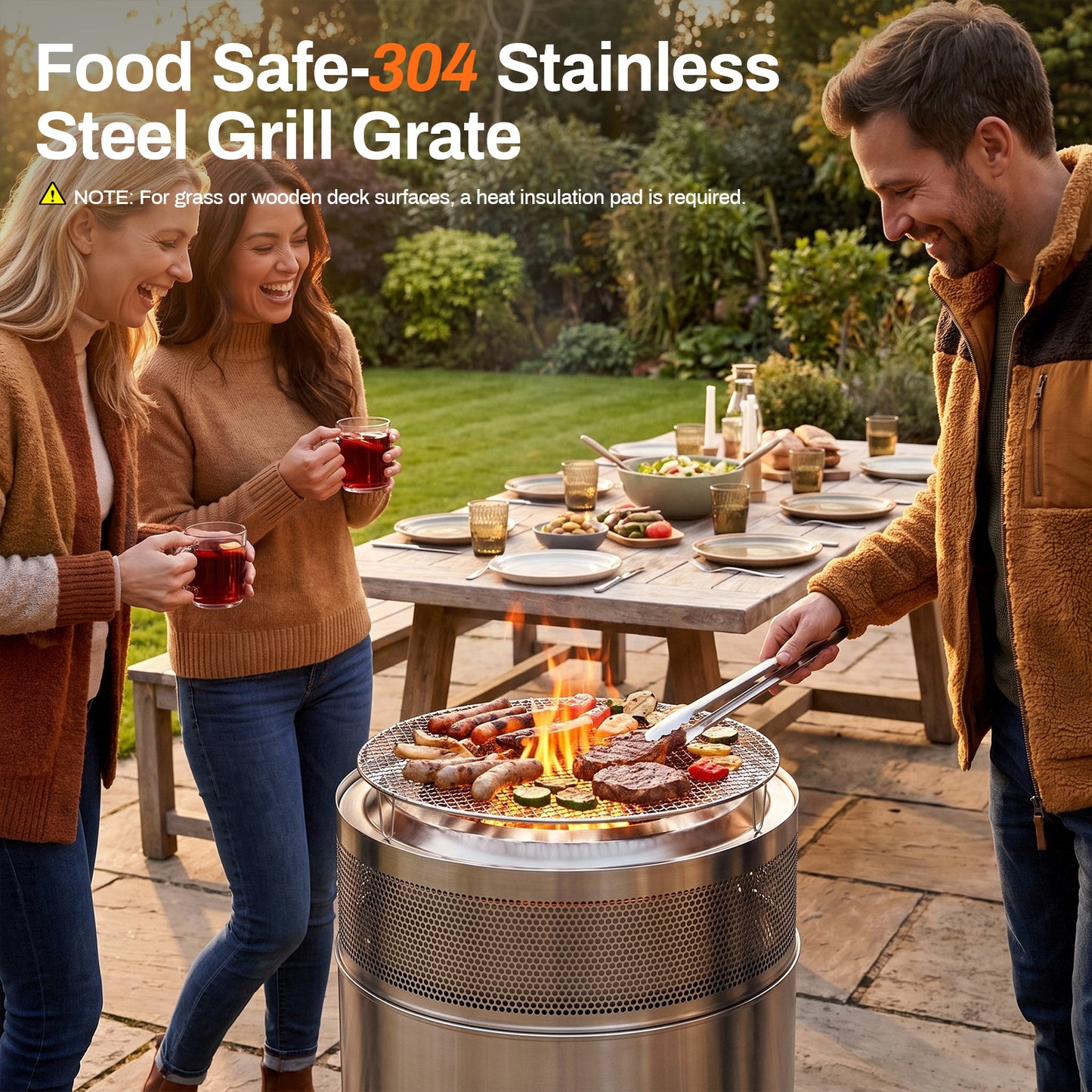 TLGREEN 19.7" Stainless Steel Smokeless Fire Pit with Grill Grate, Wood Burning with Carrying Bag & Fire Poker, for Outdoor Warmth/Camping/Backyard & Patio Gatherings, Fits 3-6 People