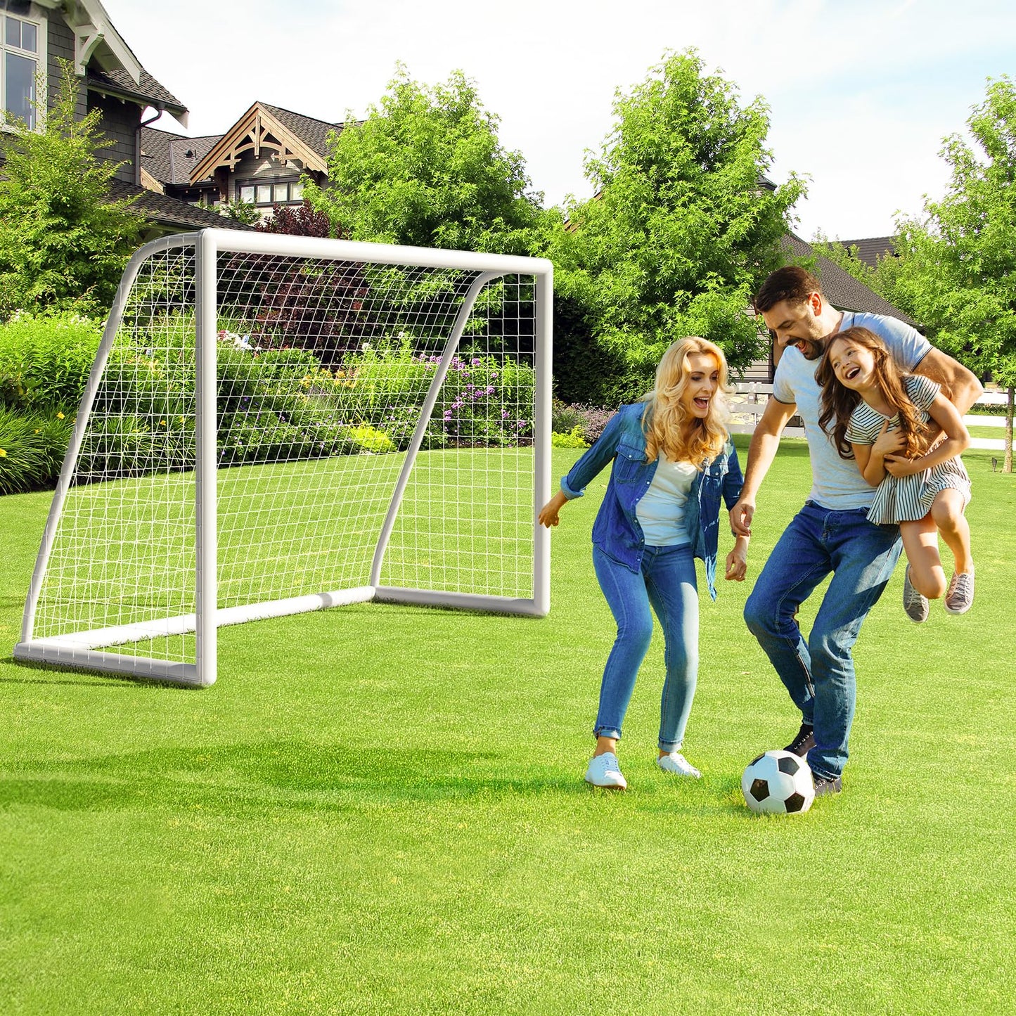 TLGREEN 10x6.5ft Soccer Goal Set for Kids and Adults, with Weatherproof UPVC Frame, Soccer Nets, Carry Bag, Ground Stakes
