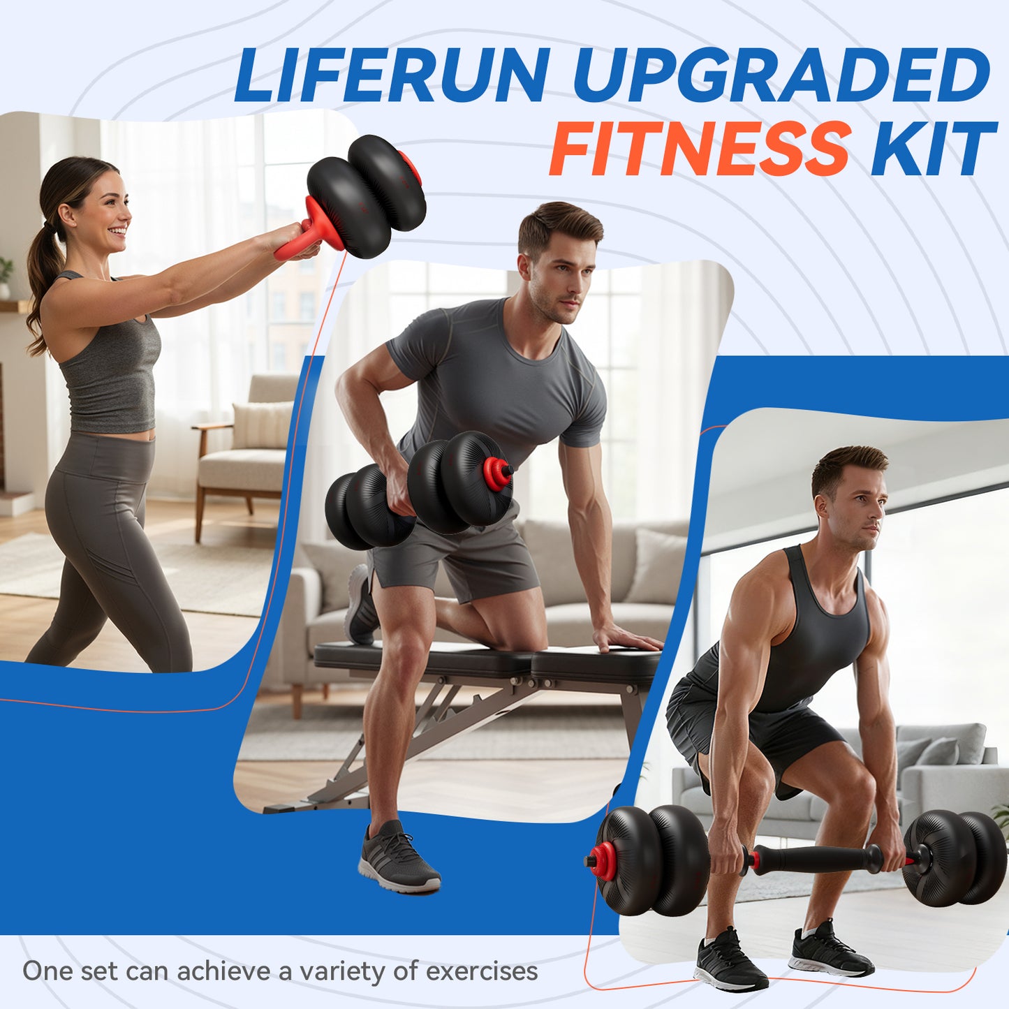 Adjustable Dumbbell Set, 45lbs/67lbs Free Weight Set, 4-in-1 Used as Barbell, Dumbbells, Kettlebell, Weight Plates, Soft Rubber Coated, Space Saving Fitness Exercise for Men/Women