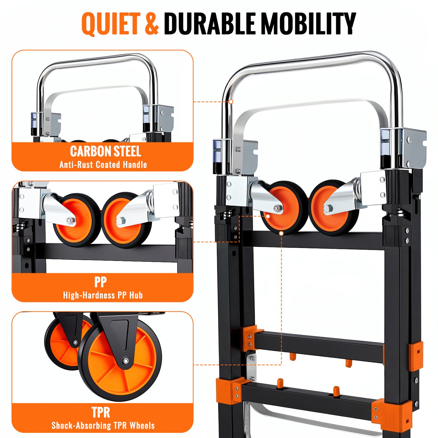 TLGREEN 3 in 1 Folding Hand Truck, 600lb Capacity Convertible Hand Truck Dolly with Silent Swivel Wheels, Heavy Duty Foldable Hand Cart for Moving Households, Shopping Mall, Office, Outdoor Tasks