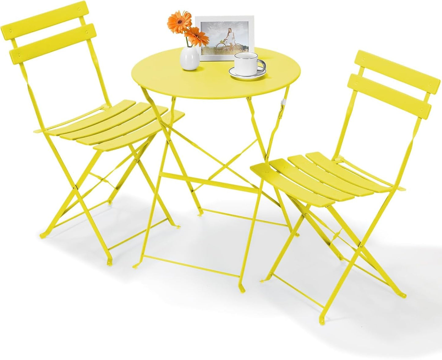 TLGREEN 3-Piece Folding Bistro Set, Outdoor Patio Furniture Set, Bistro table and chairs set of 2, for Patio, Garden, Balcony (Green)