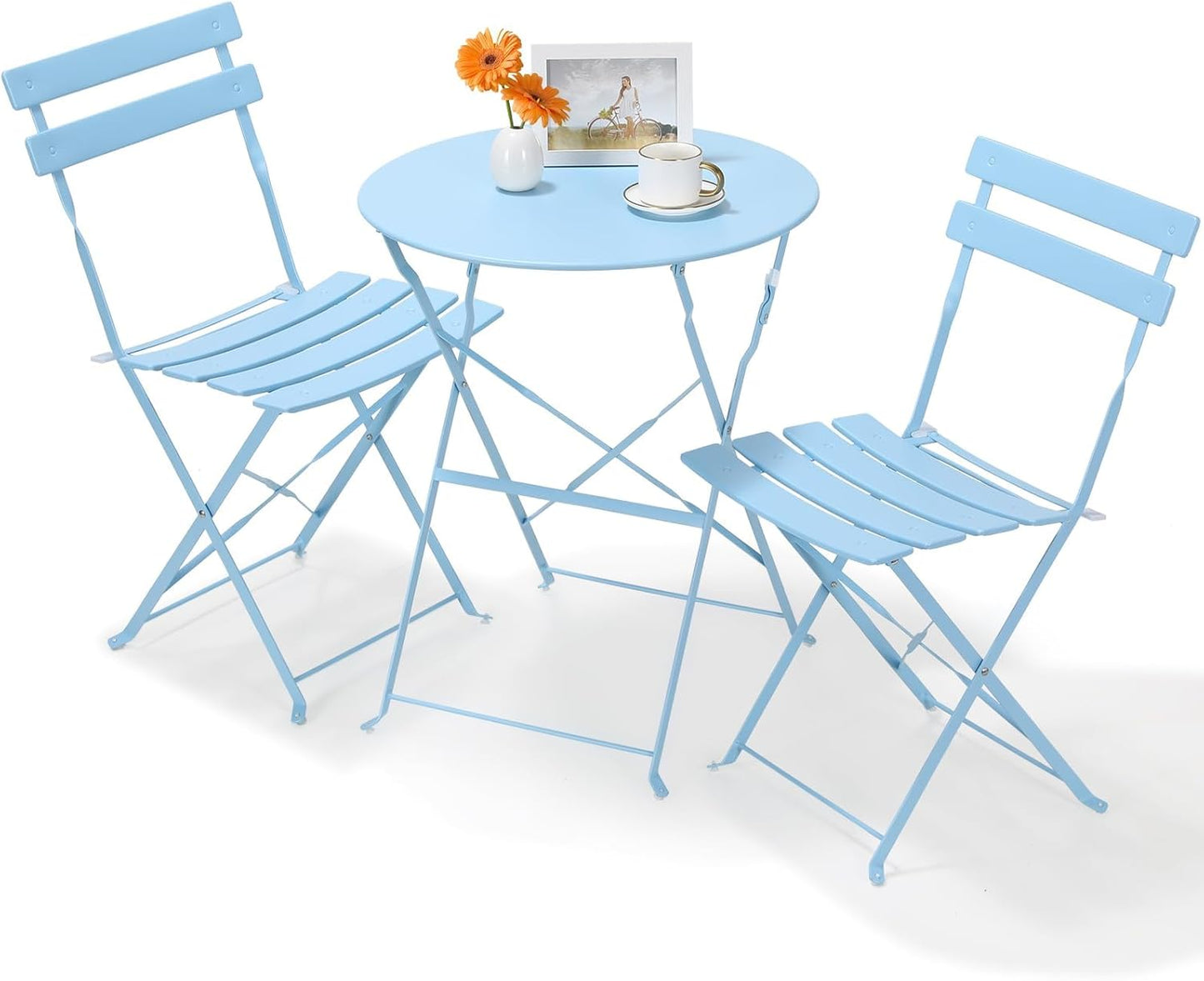 TLGREEN 3-Piece Folding Bistro Set, Outdoor Patio Furniture Set, Bistro table and chairs set of 2, for Patio, Garden, Balcony (Green)