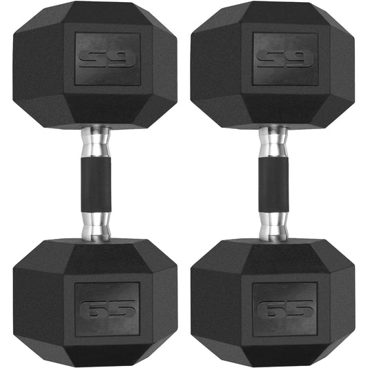 TLGREEN Rubber Hex Dumbbell, Rubber Coated Cast Iron, with Anti-Slip Rubber Grip, 60-75lb, 1 Pair/2Pcs