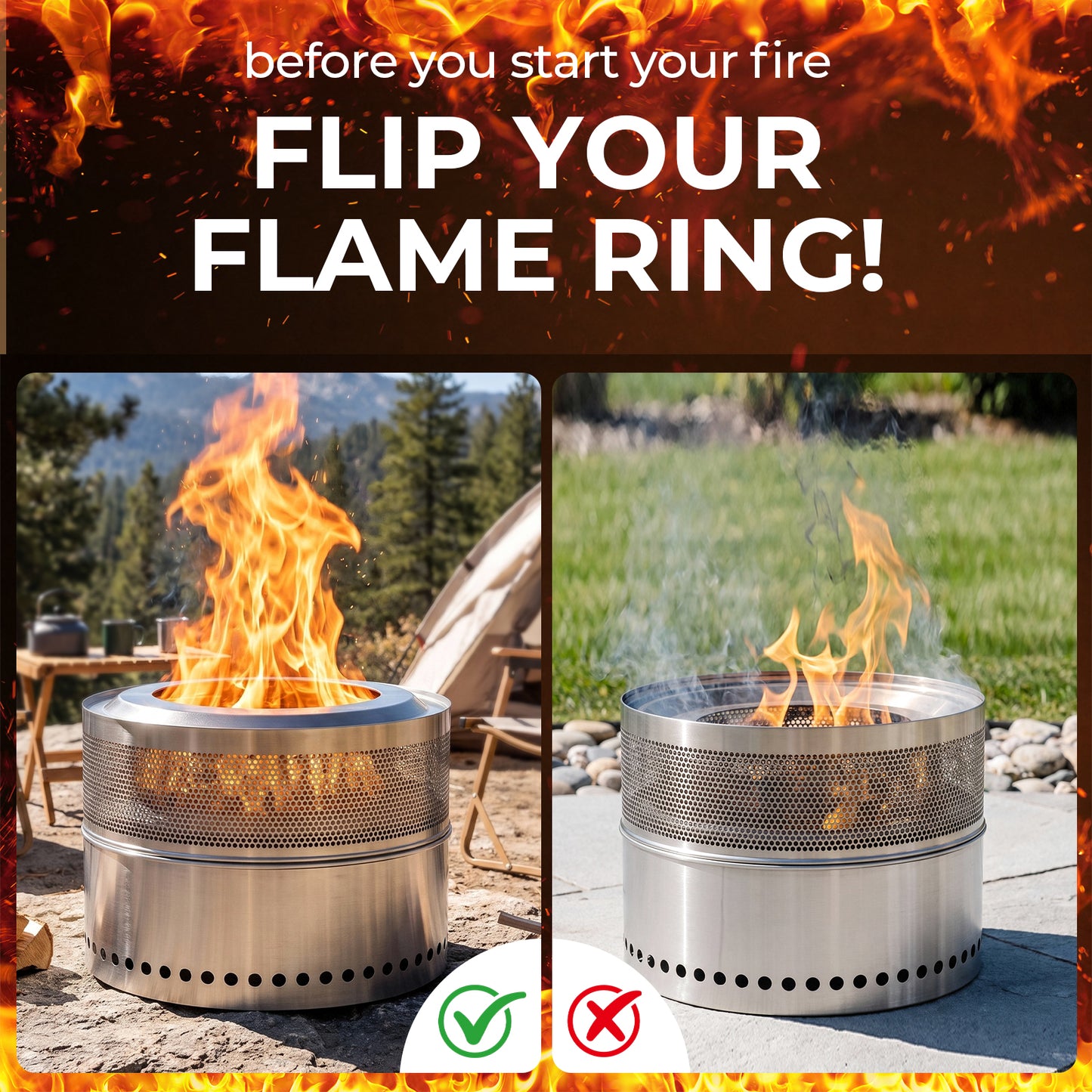 TLGREEN 19.7" Stainless Steel Smokeless Fire Pit with Grill Grate, Wood Burning with Carrying Bag & Fire Poker, for Outdoor Warmth/Camping/Backyard & Patio Gatherings, Fits 3-6 People