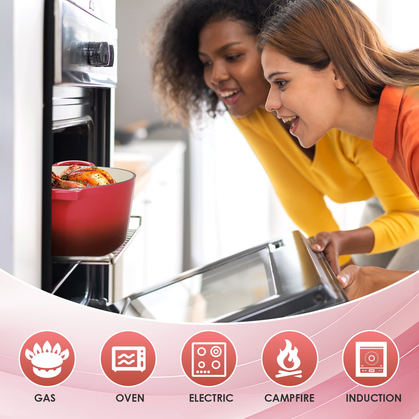 TLGREEN Enameled Cast Iron Dutch Oven Pot with Lid, Oven-Safe to 500°F, Non-Stick Nonstick Cookware for Bread, Braising, Stews, and Roasting