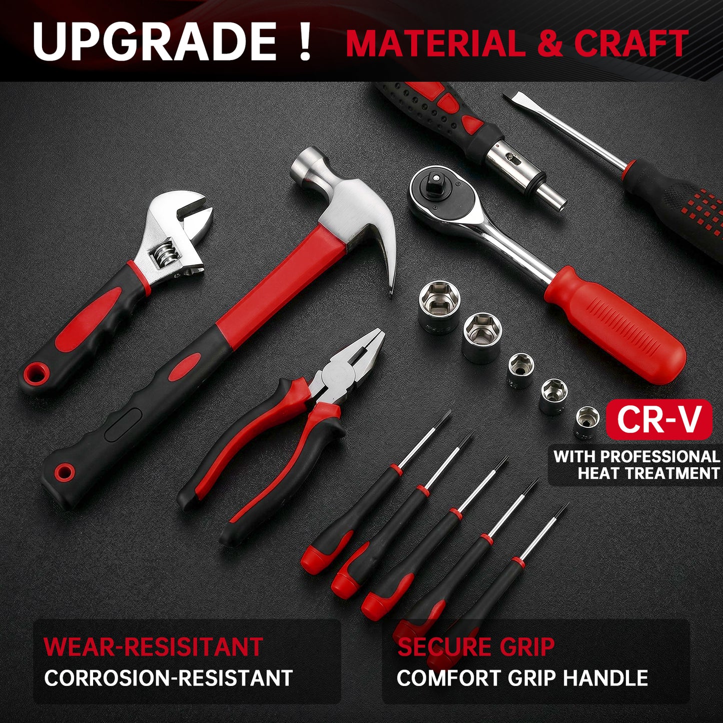 TLGREEN 198 Piece Tool Set, Hand Tool Kit for Home, with Tool Box, Screwdrivers,Socket Adaptor, Wrench,Pliers Saw, Household Tool Set for Home, Car, Garage, Perfect Christmas Gift
