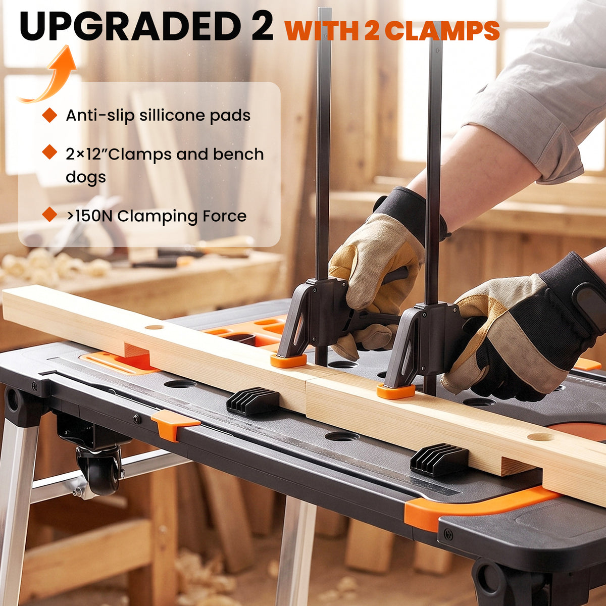 TLGREEN 7-in-1 Multifunctional Folding Work Table, Portable Adjustable Workbench for Garage/Home, as Sawhorse, Scaffold, Platform, Car Creeper, Hand Truck with Wheels