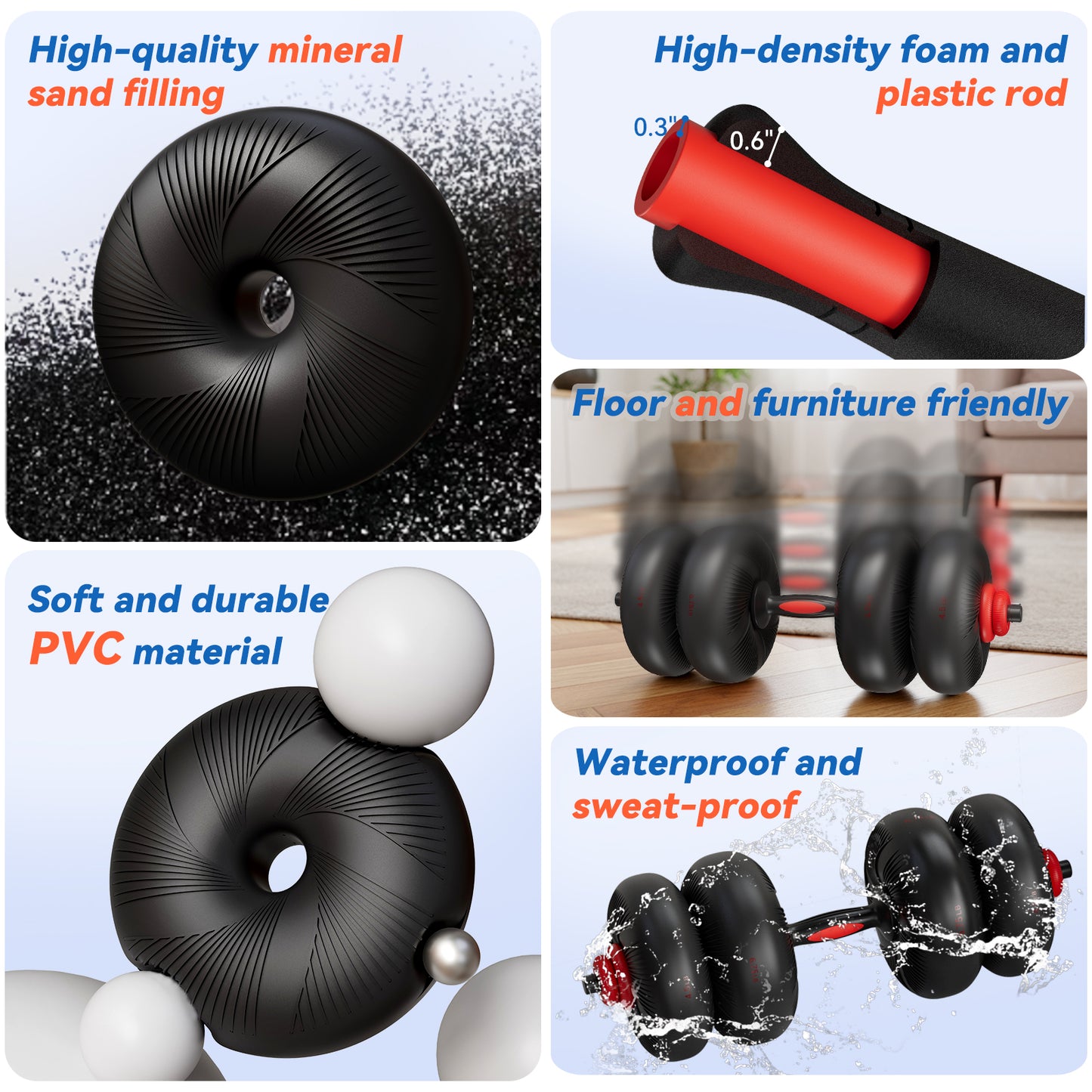 Adjustable Dumbbell Set, 45lbs/67lbs Free Weight Set, 4-in-1 Used as Barbell, Dumbbells, Kettlebell, Weight Plates, Soft Rubber Coated, Space Saving Fitness Exercise for Men/Women