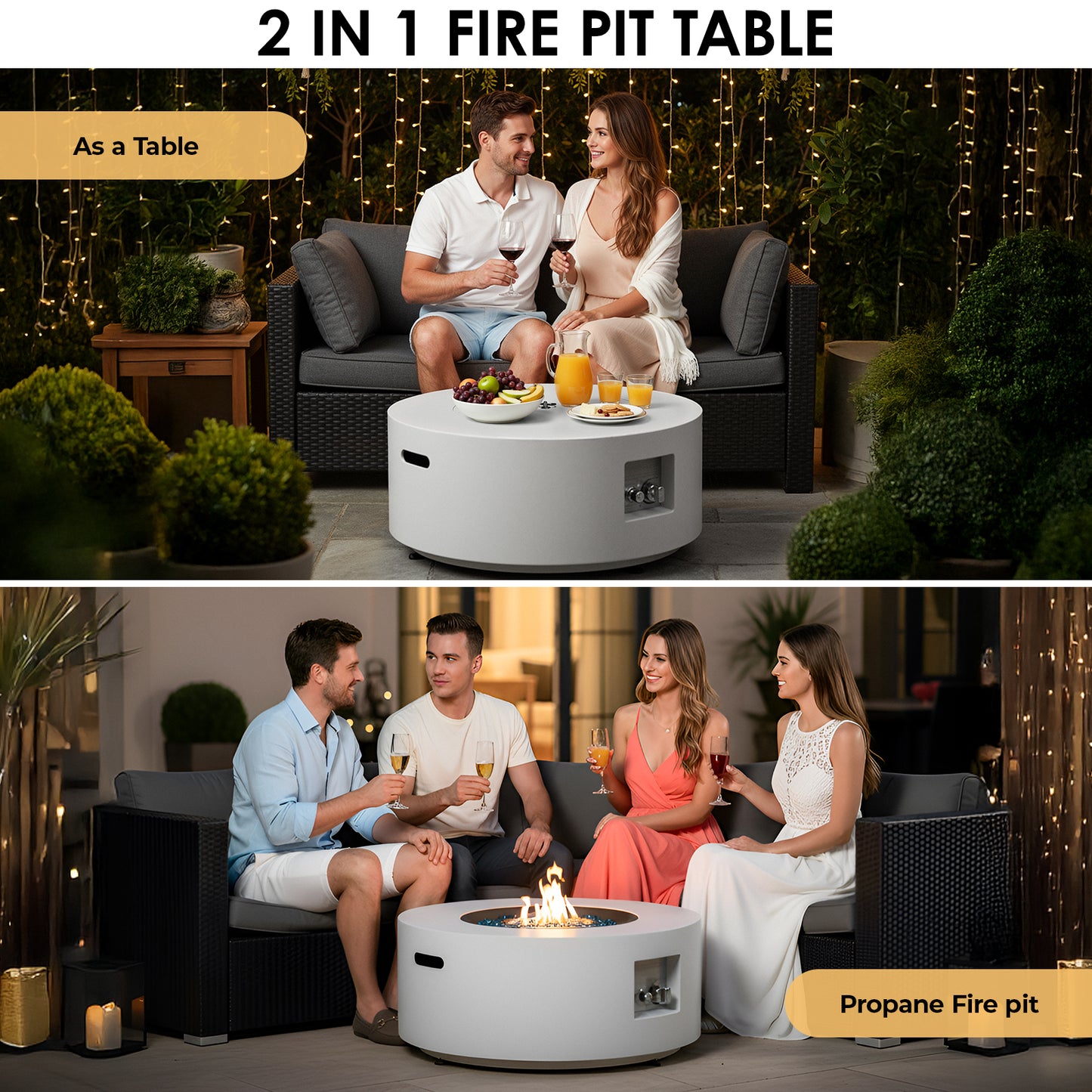 30 in Propane Fire Pit Table Set,2 in 1 Round Patio Heater Table, 50,000 BTU, Adjustable Legs, Outdoor Gas Firepit, for Backyard, Garden,Pool,Balcony, Gray