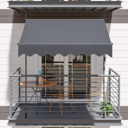 TLGREEN Manual Retractable Awning, Non-screw Outdoor Retractable Patio Awning, Height Adjustable Sun Shade Awning, for Balcony or Door(118" H x 118" W x 47" D)
